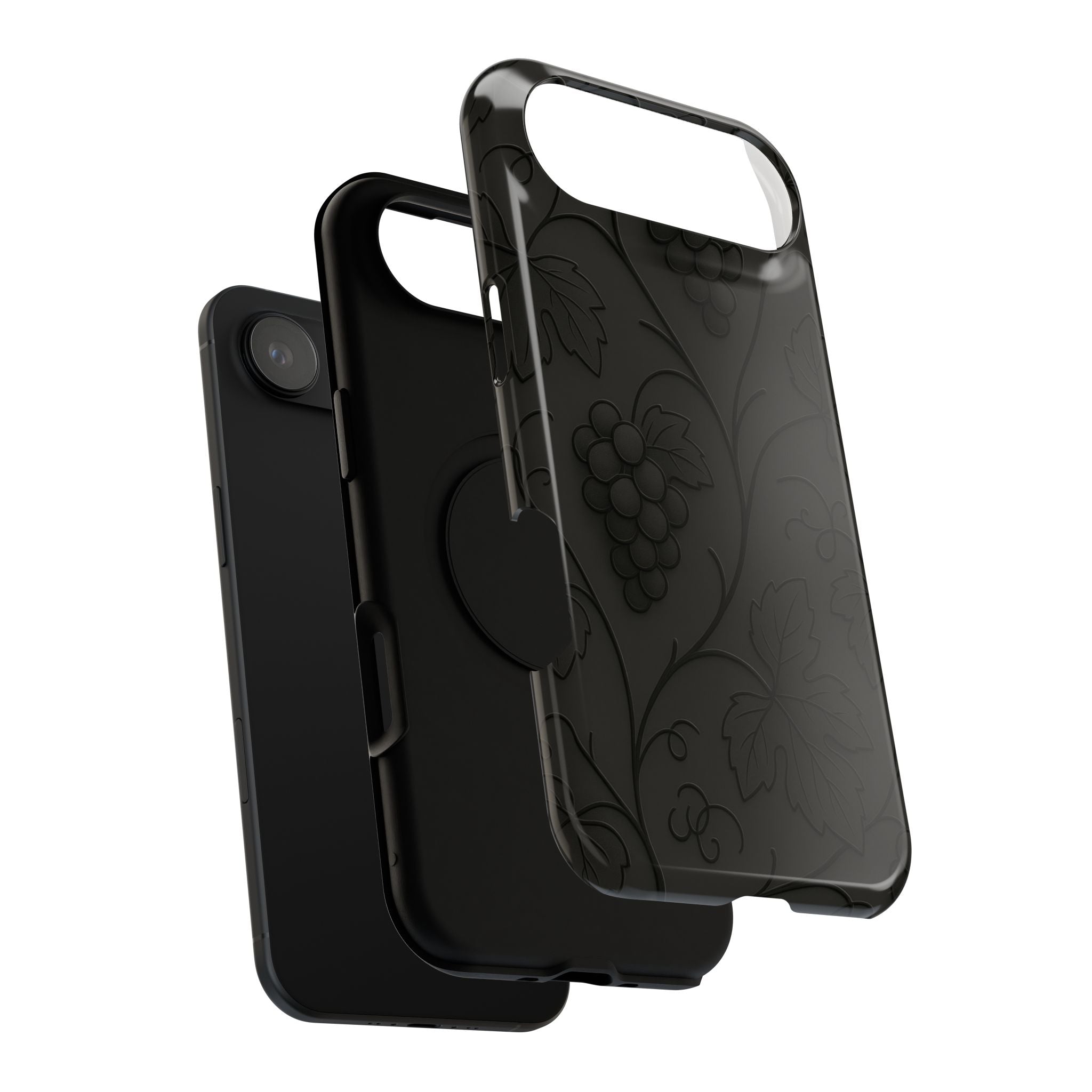 Embossed Grape Leaf Phone Case – Elegant Black Design for iPhone & Samsung