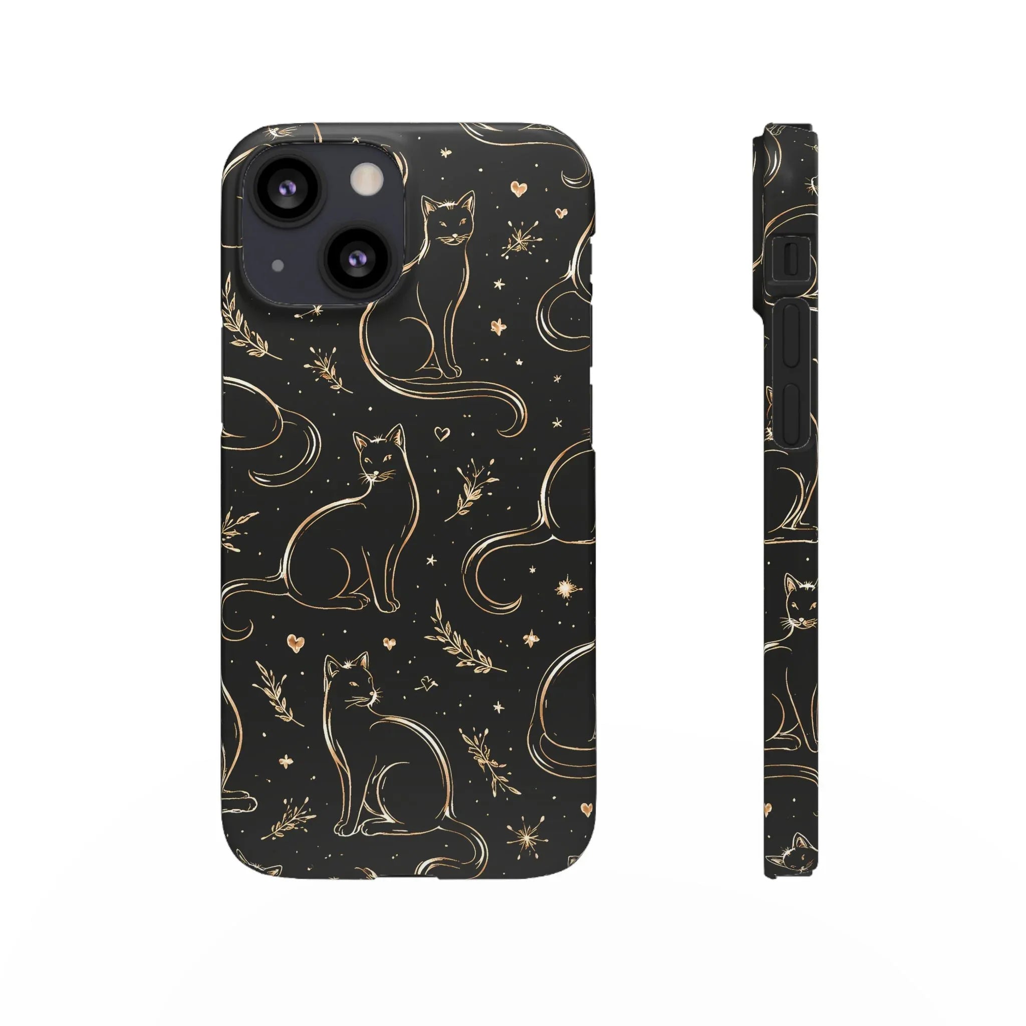 Golden Cat Pattern Phone Case for iPhone 11–17 & Galaxy S21–S25 - KARARMDESIGN