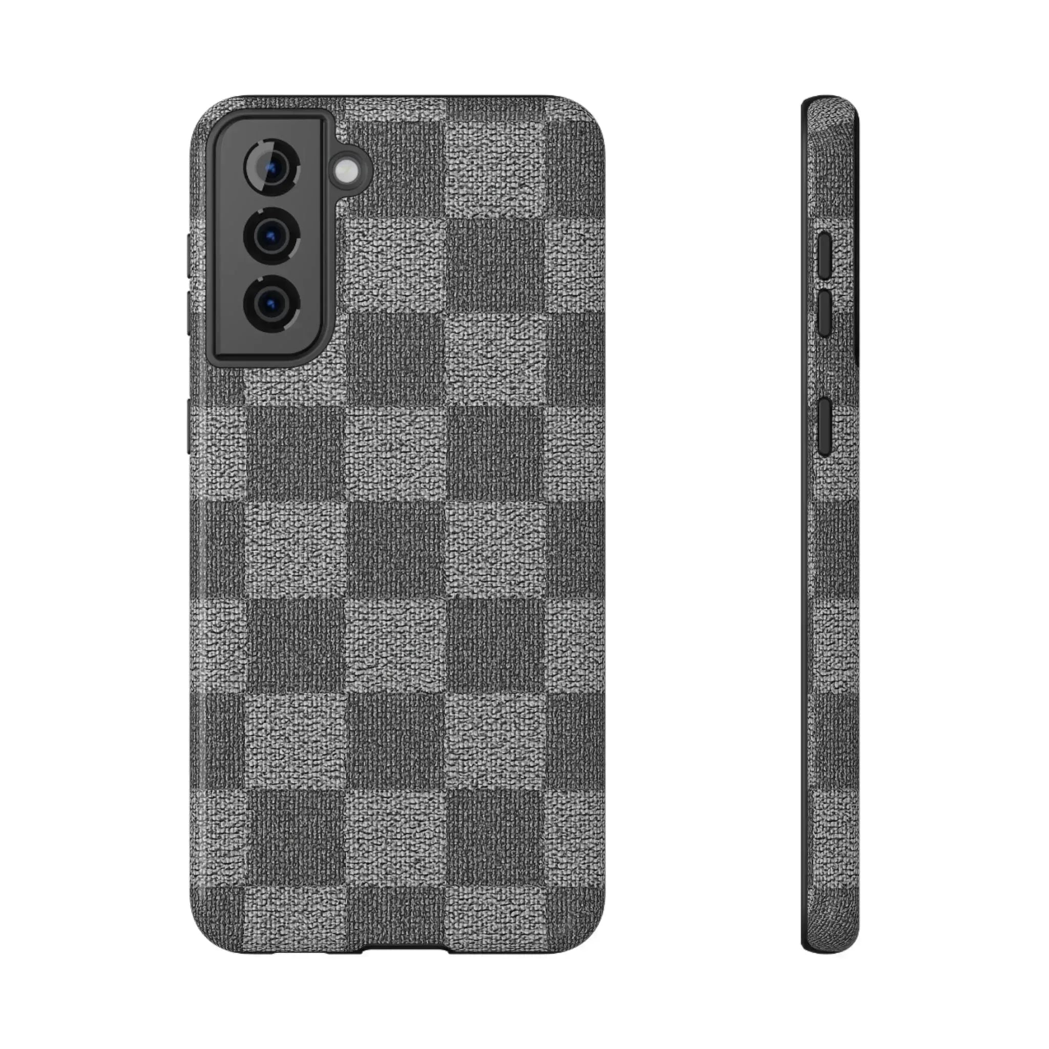 Gray Checkered Phone Case for iPhone 12-16 and Galaxy S21-S22 - KARARMDESIGN