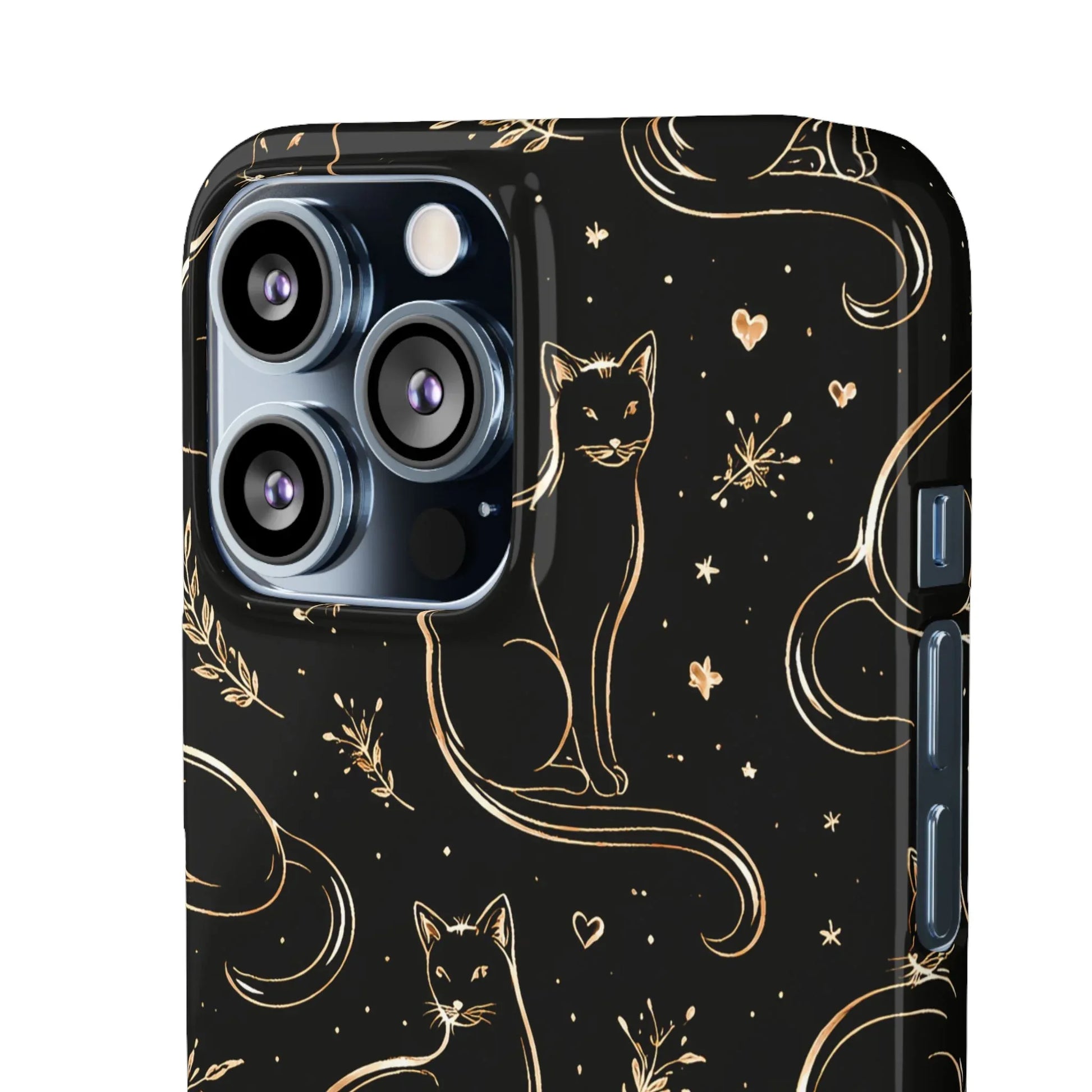Golden Cat Pattern Phone Case for iPhone 11–17 & Galaxy S21–S25 - KARARMDESIGN