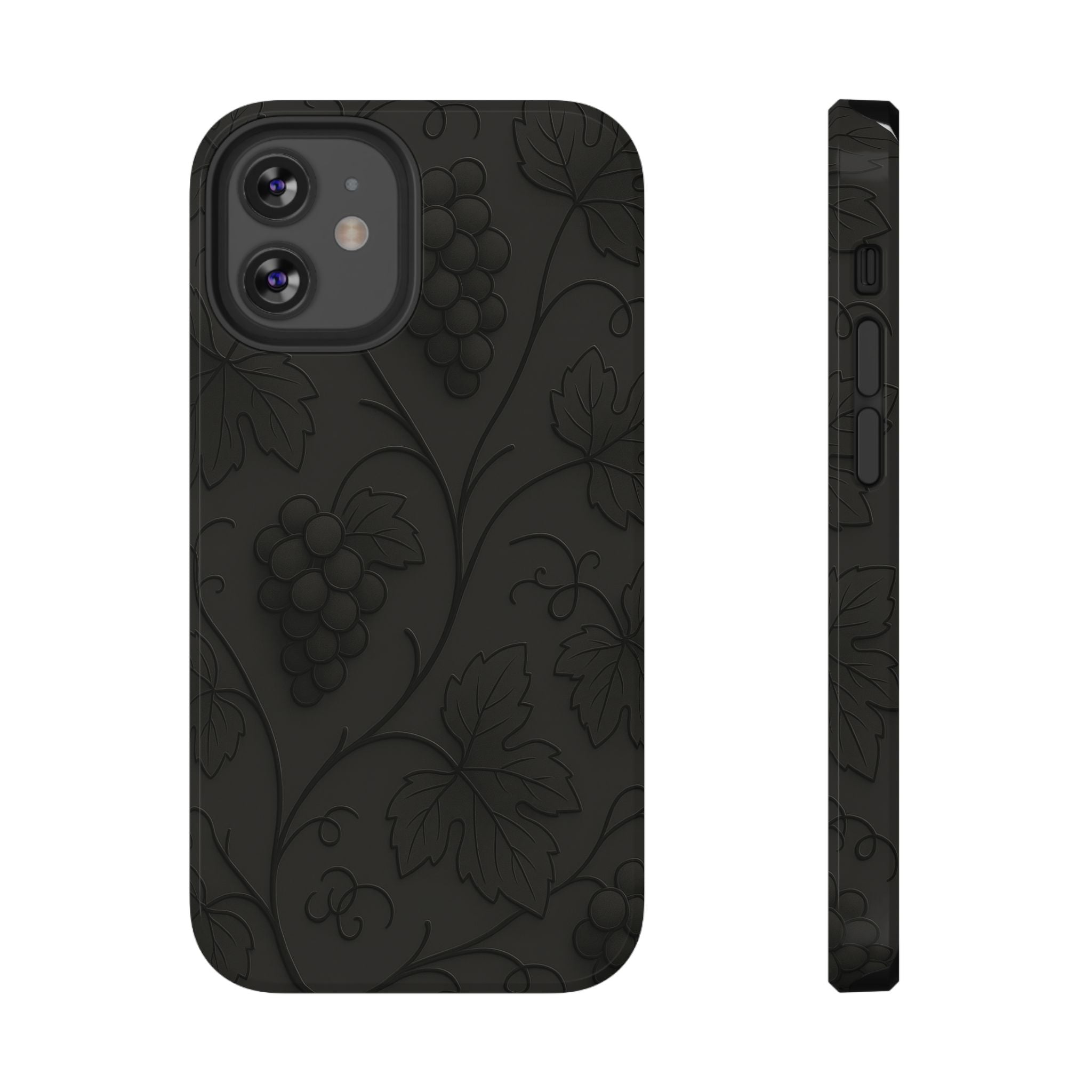 Embossed Grape Leaf Phone Case – Elegant Black Design for iPhone & Samsung