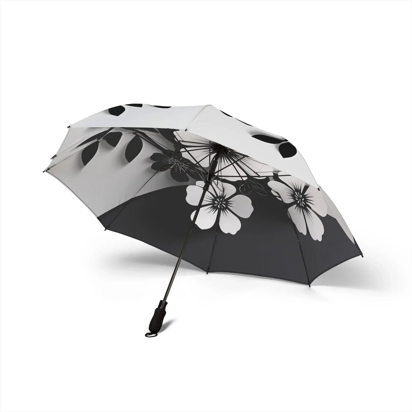 Stylish Semi-Automatic Foldable Umbrella with Black and White Floral Pattern - KarArmDesign