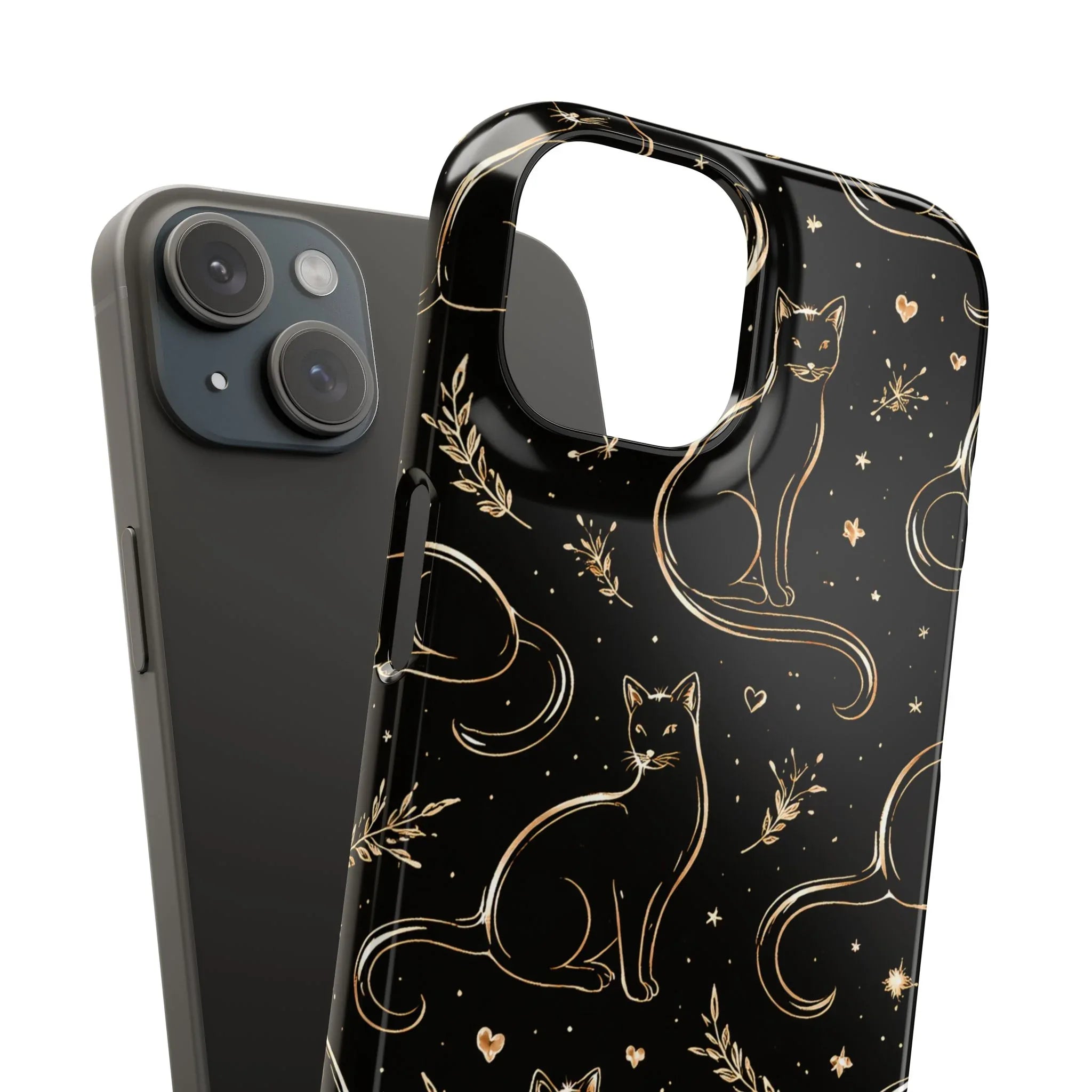 Golden Cat Pattern Phone Case for iPhone 11–17 & Galaxy S21–S25 - KARARMDESIGN