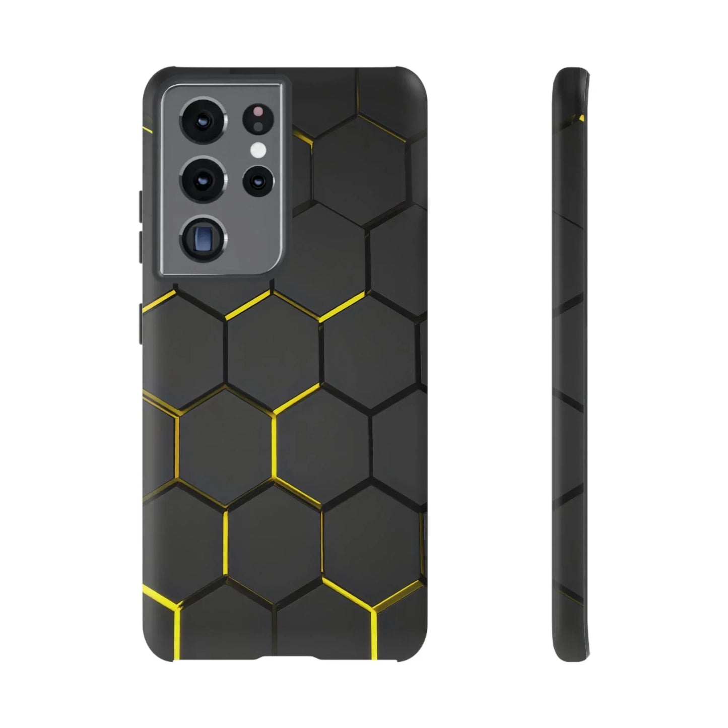 Black and Yellow Hexagon Geometric Tough Phone Case for Galaxy and Pixel - KarArmDesign