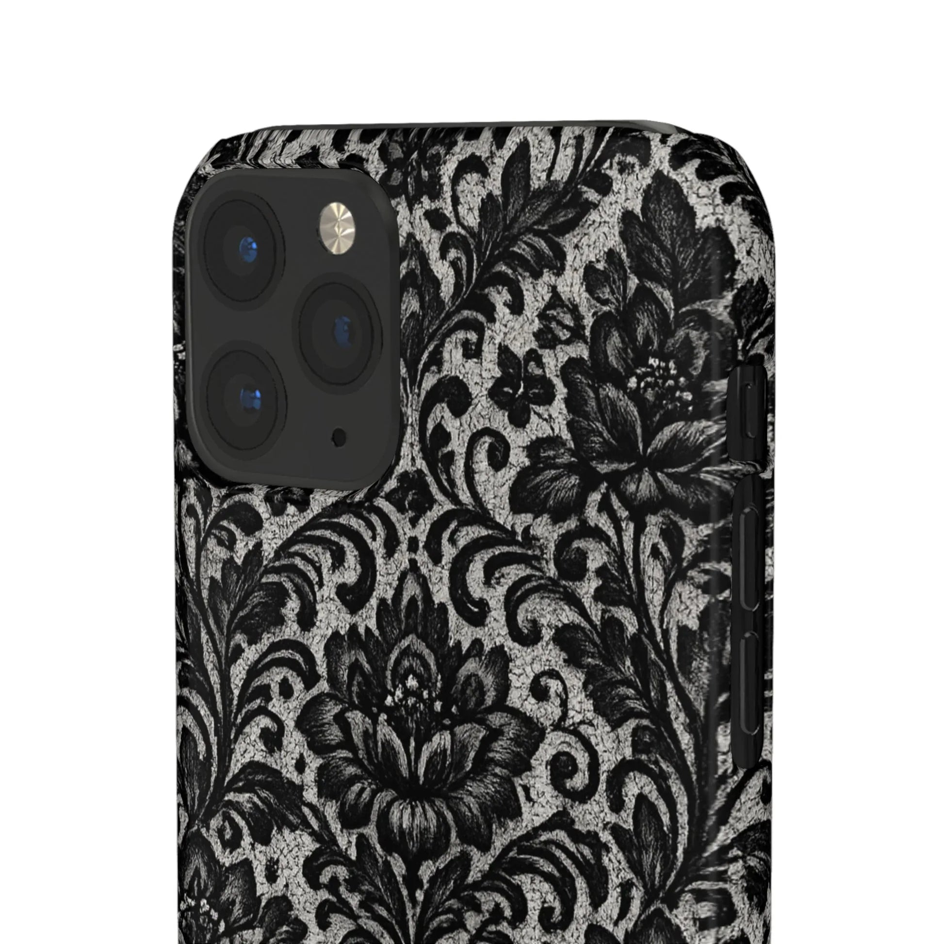 Black Damask Floral Phone Case for iPhone 11-17 and Galaxy S20-S25 - KARARMDESIGN