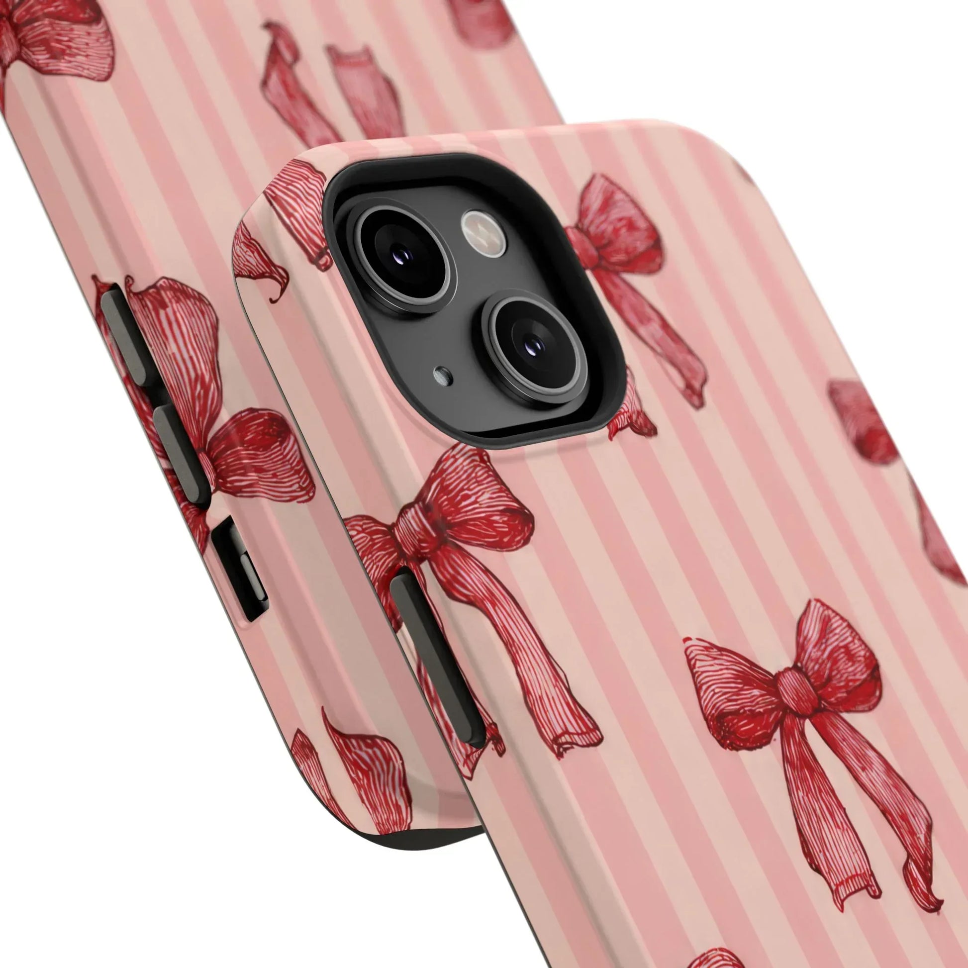 Red Bow Stripe Phone Case for iPhone 11-17 & Galaxy S21-S22 - KARARMDESIGN