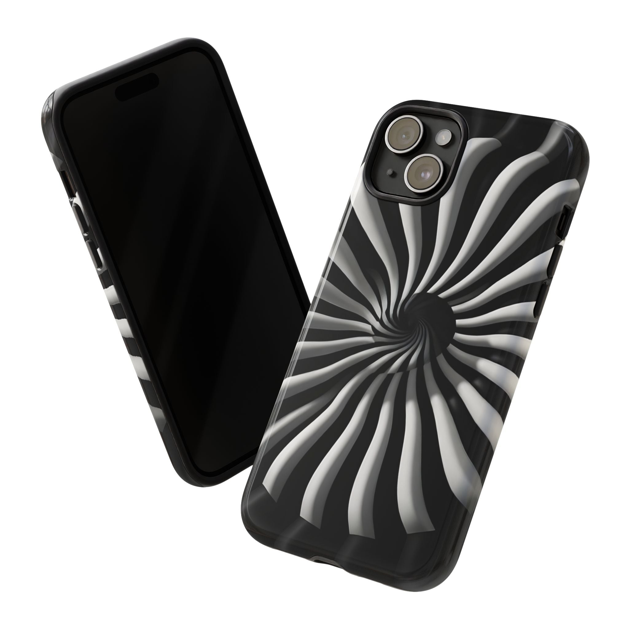 Hypnotic Black and White Spiral Phone Case – Optical Illusion Design for iPhone & Galaxy