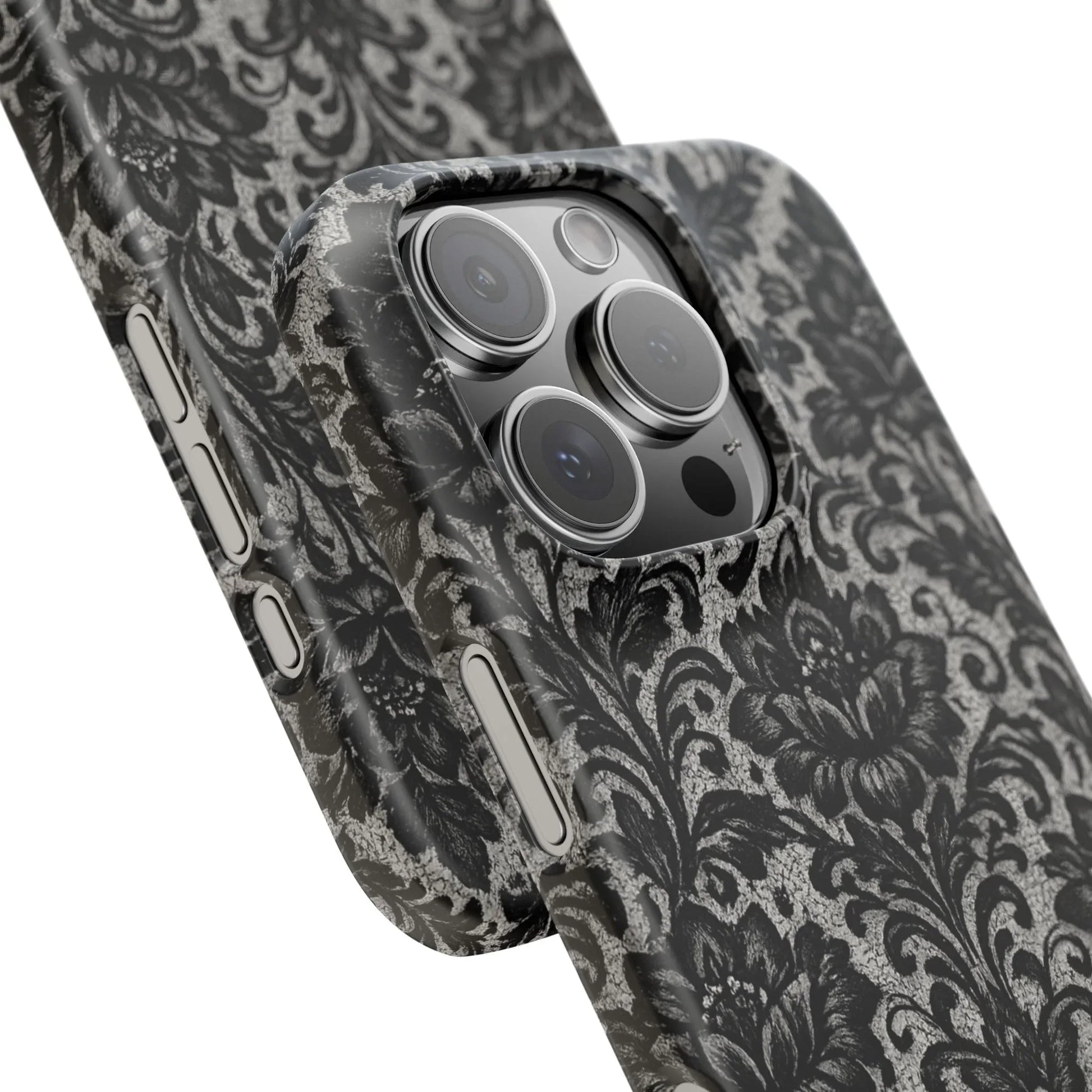 Black Damask Floral Phone Case for iPhone 11-17 and Galaxy S20-S25 - KARARMDESIGN