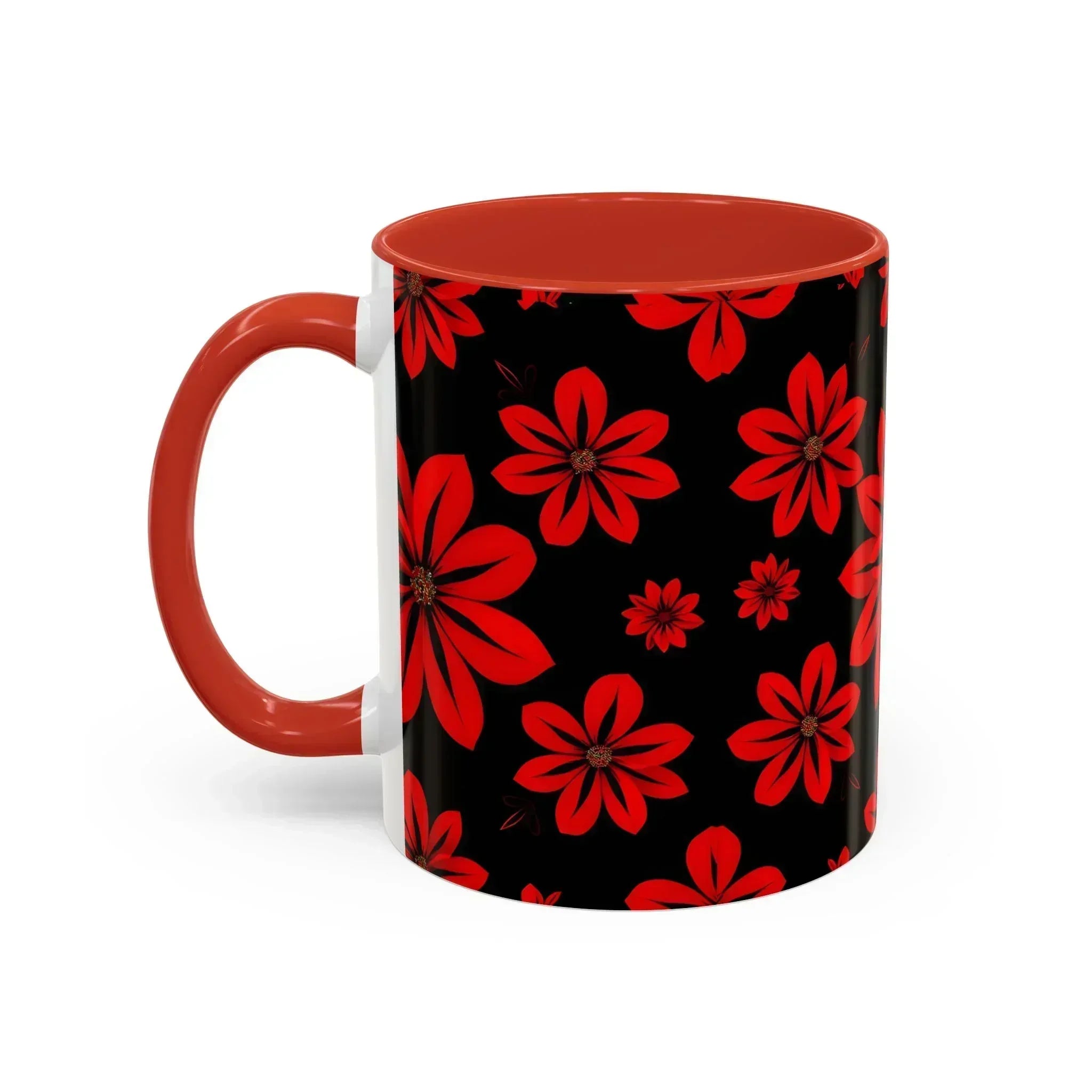 Accent Red Floral Coffee Mug – 11oz & 15oz - KARARMDESIGN