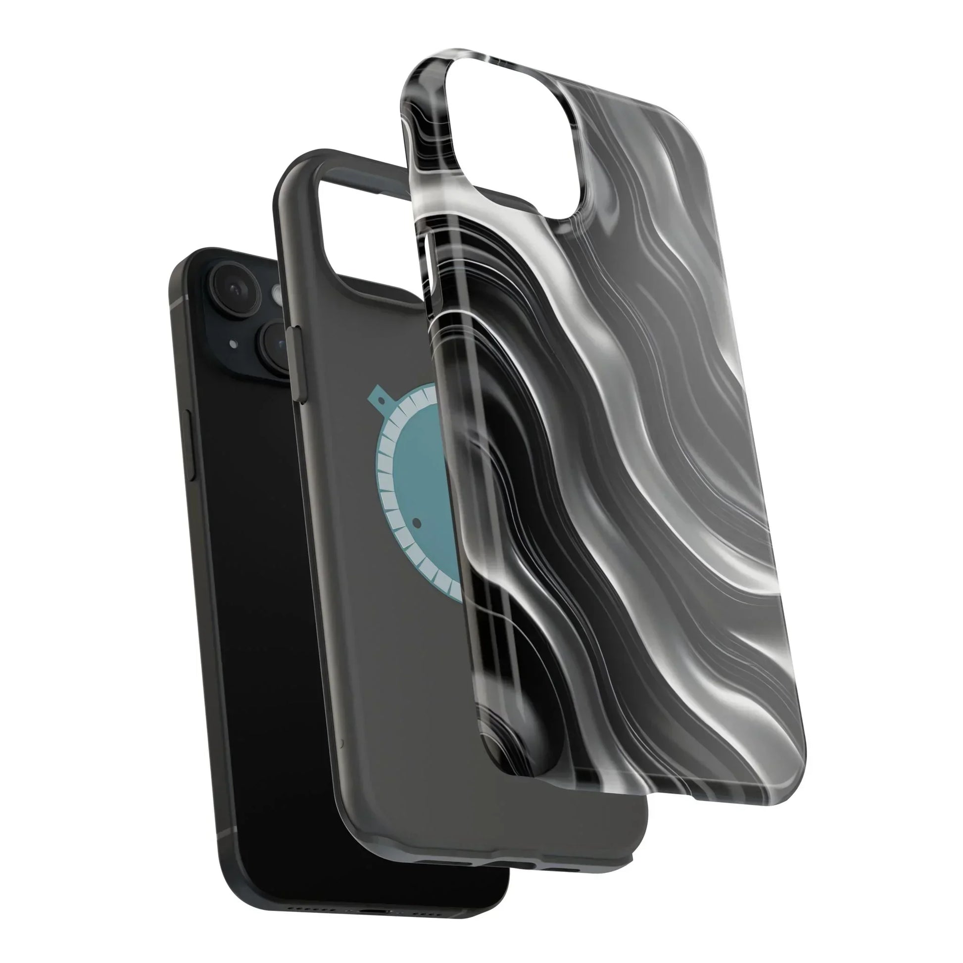 Wavy Illusion Black & Silver MagSafe® Tough Phone Case - KarArmDesign
