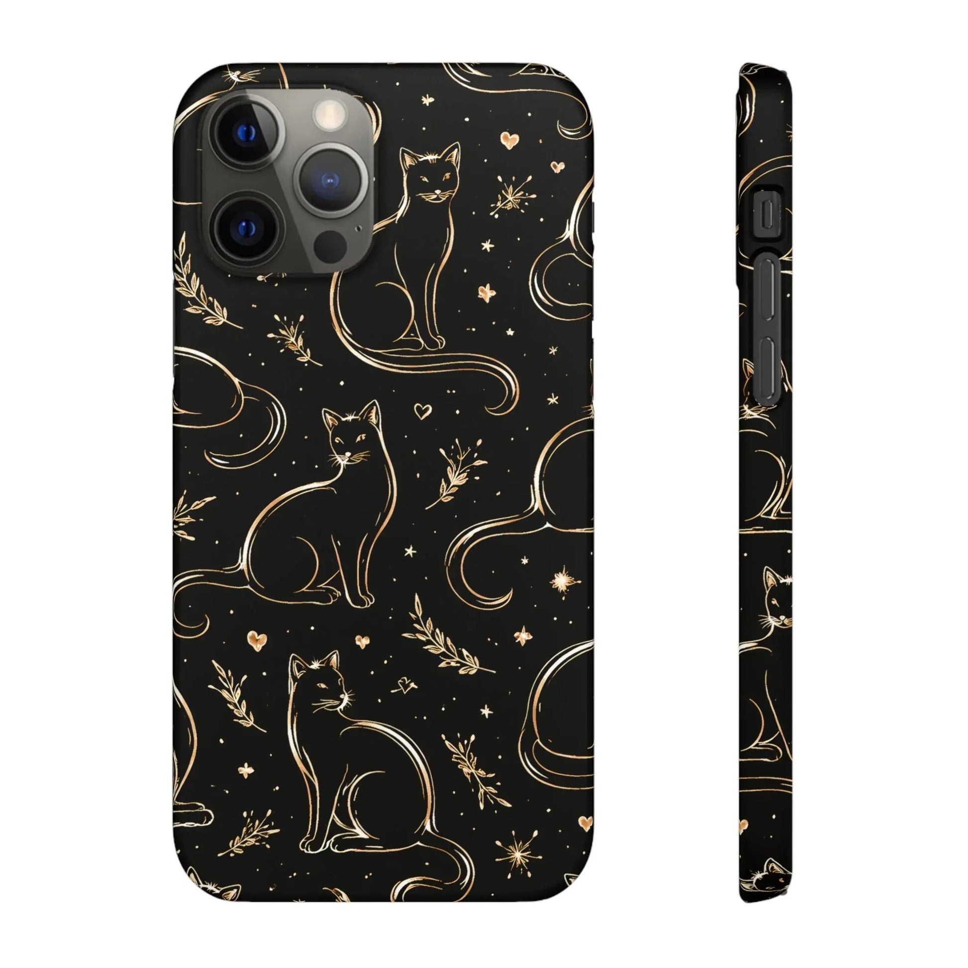 Golden Cat Pattern Phone Case for iPhone 11–17 & Galaxy S21–S25 - KARARMDESIGN