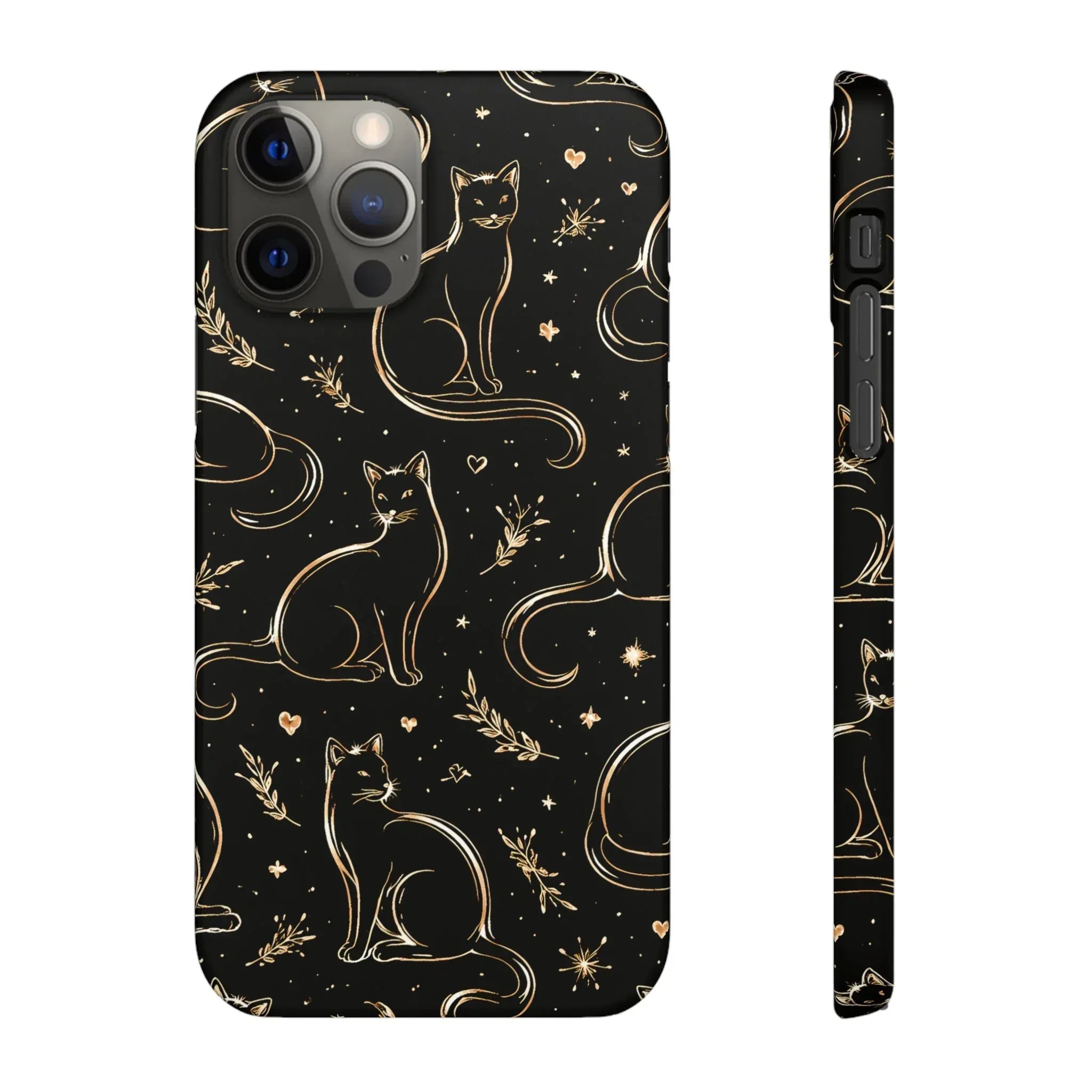 Golden Cat Pattern Phone Case for iPhone 11–17 & Galaxy S21–S25 - KARARMDESIGN
