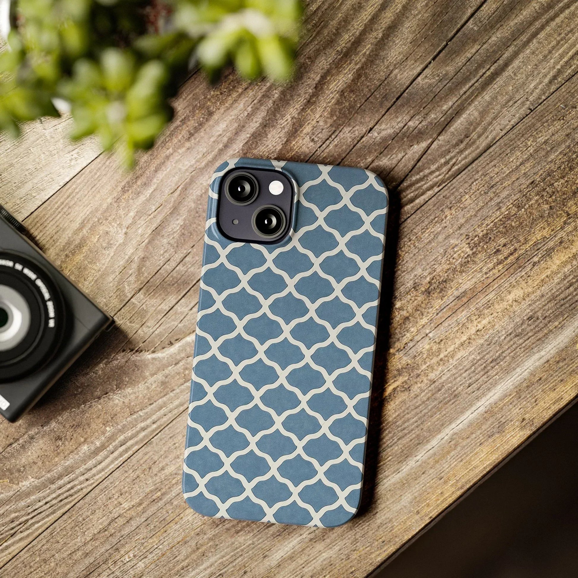 Azure Lattice Pattern Phone Case Slim Phone Cases for iPhone 11-17 - KARARMDESIGN