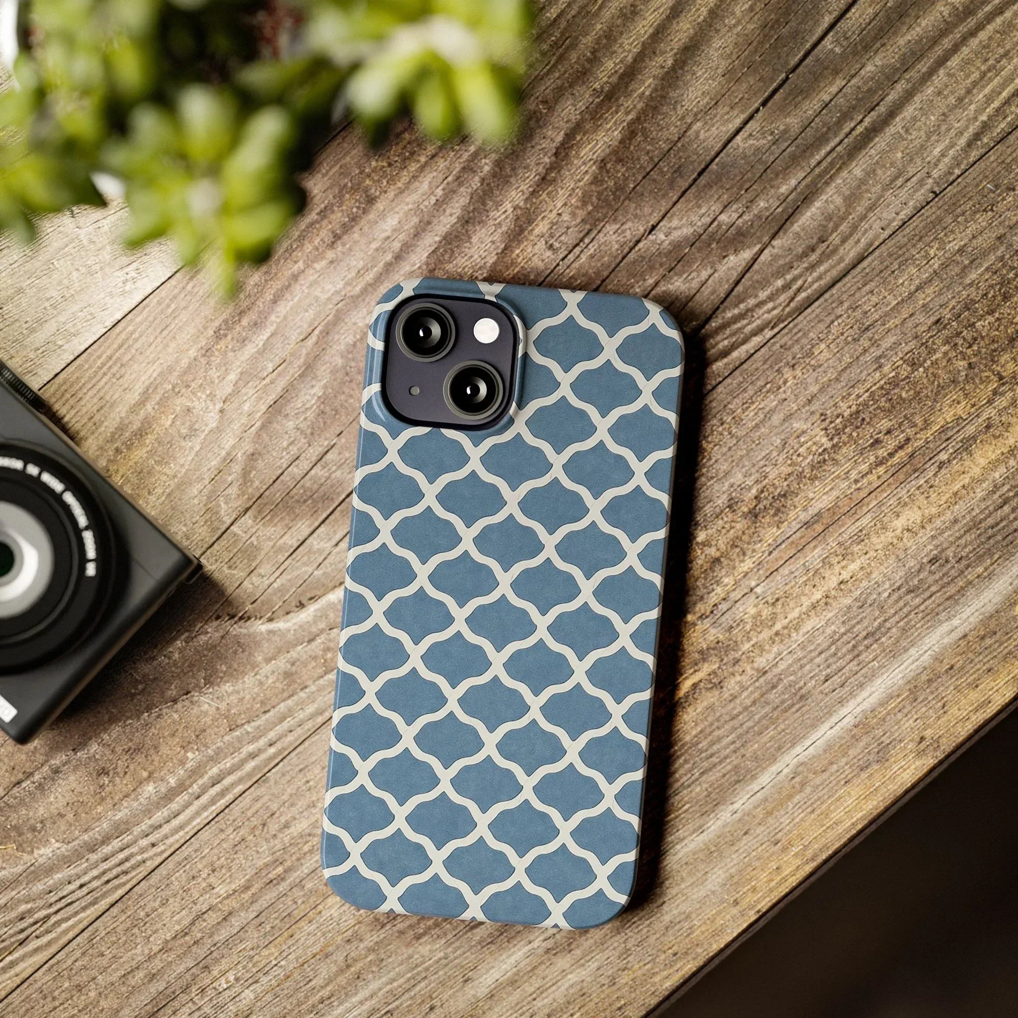 Azure Lattice Pattern Phone Case Slim Phone Cases for iPhone 11-17 - KARARMDESIGN