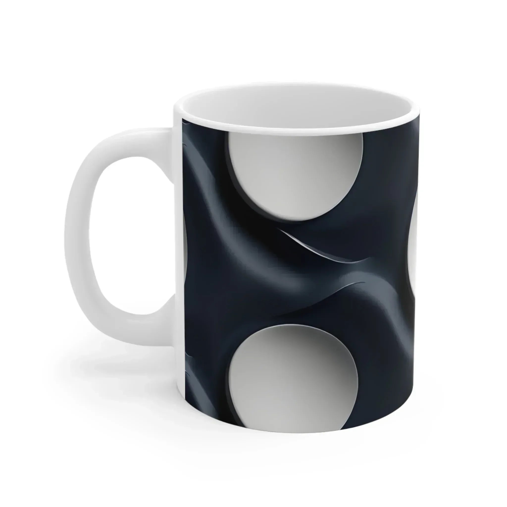 Abstract Black and White Swirl Mug with Central Vortex Design - KARARMDESIGN