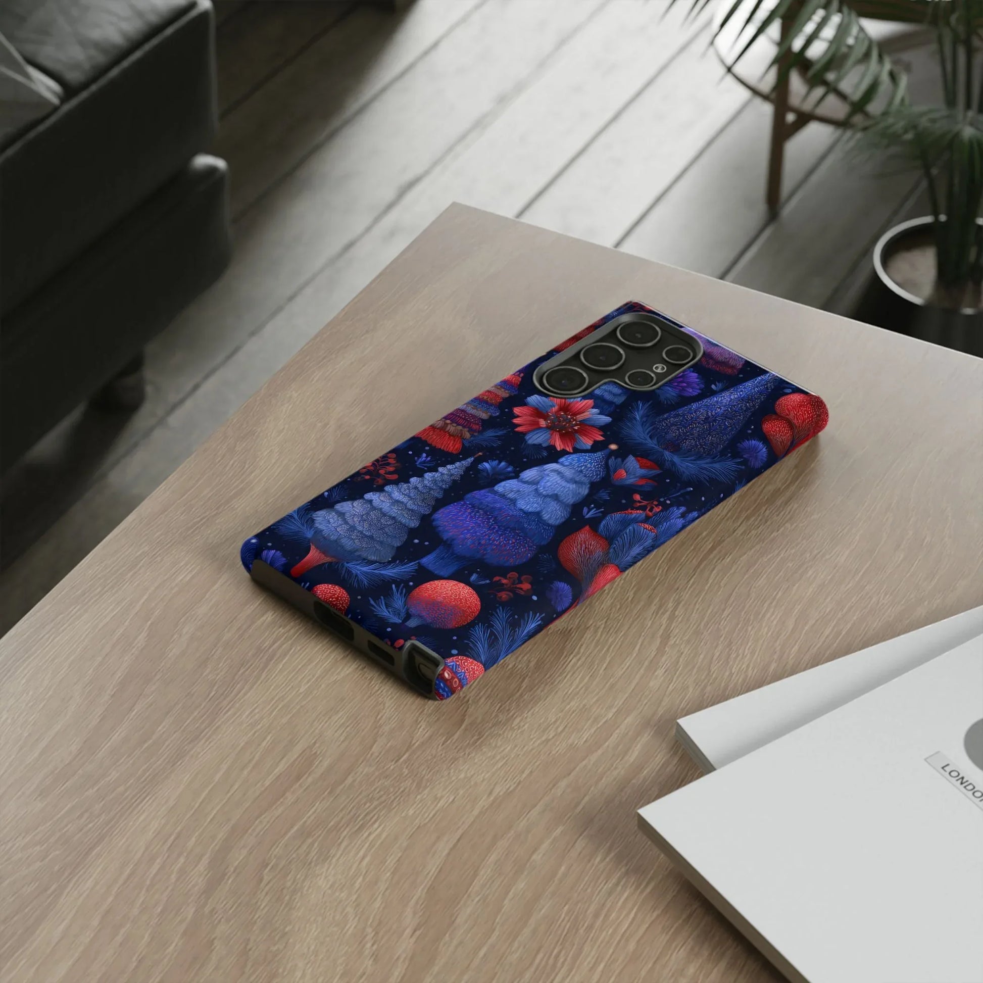 Midnight Blue Christmas Forest Phone Case for iPhone 8-17 and Galaxy S21–S25 - KARARMDESIGN