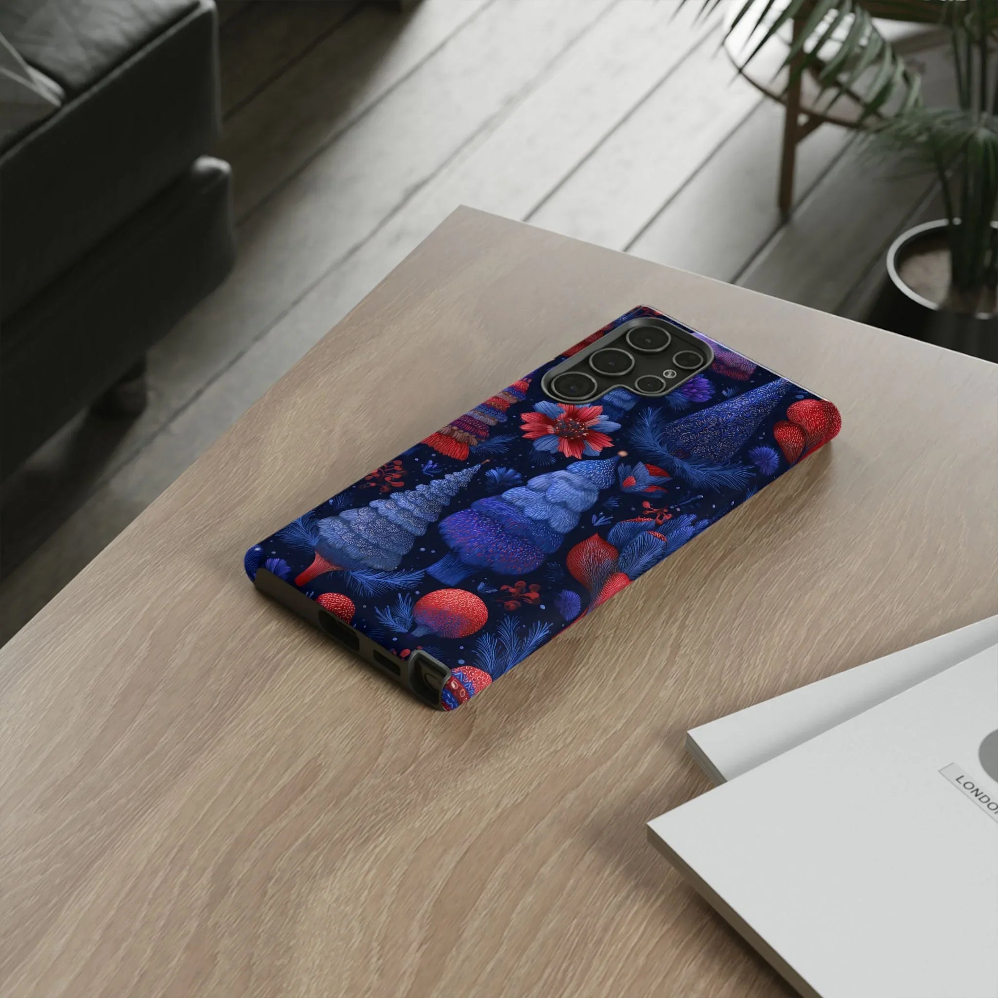 Midnight Blue Christmas Forest Phone Case for iPhone 8-17 and Galaxy S21–S25 - KARARMDESIGN