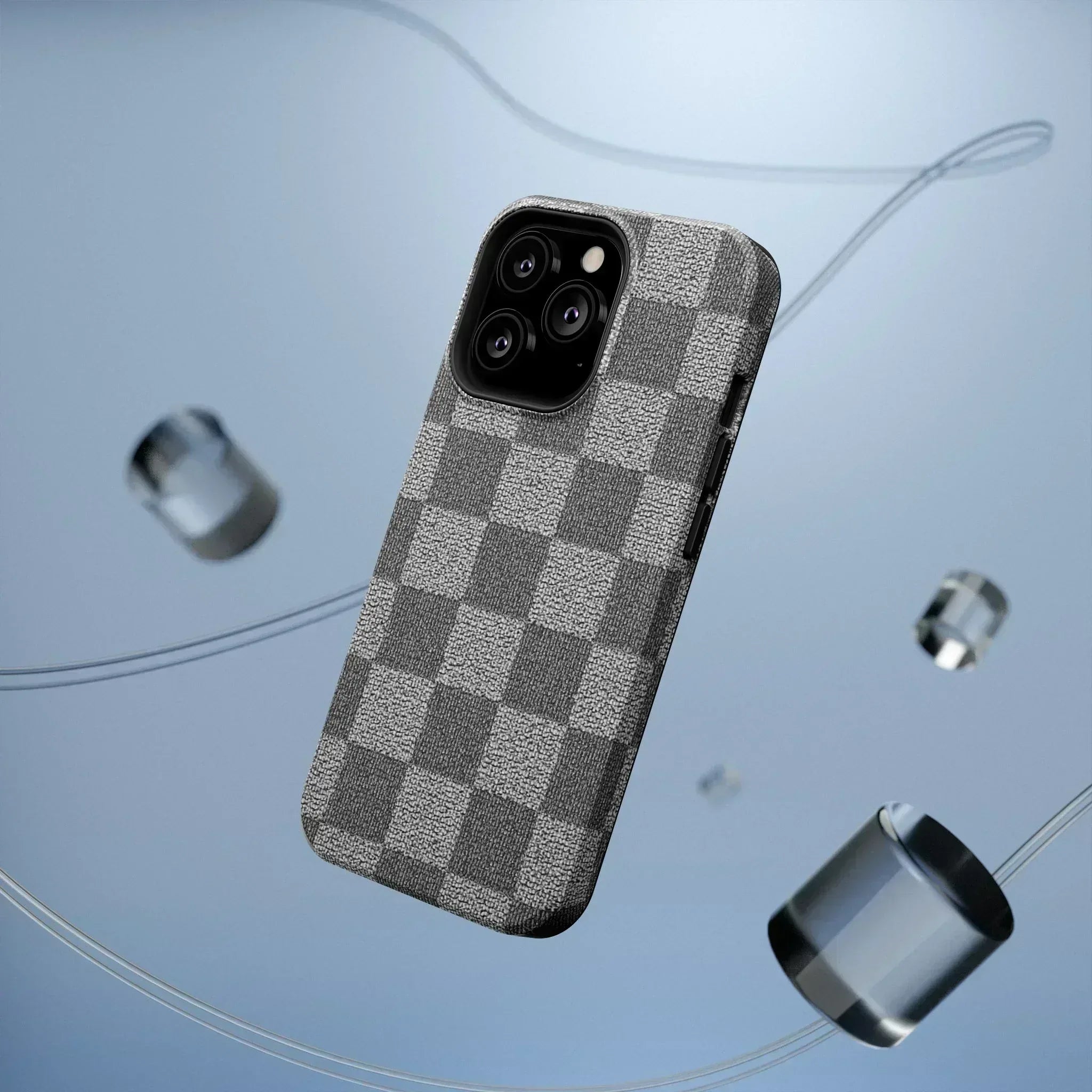 Gray Checkered Phone Case for iPhone 12-16 and Galaxy S21-S22 - KARARMDESIGN