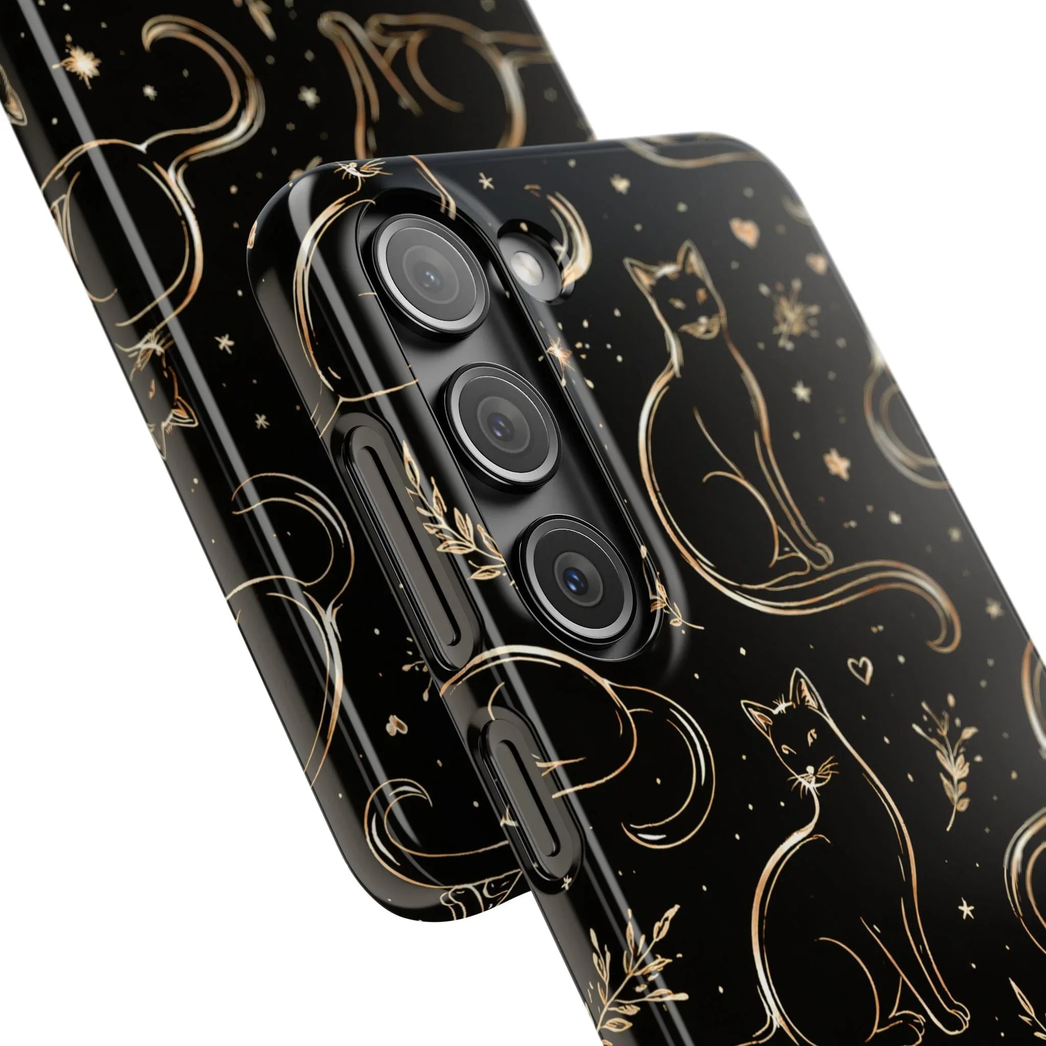 Golden Cat Pattern Phone Case for iPhone 11–17 & Galaxy S21–S25 - KARARMDESIGN
