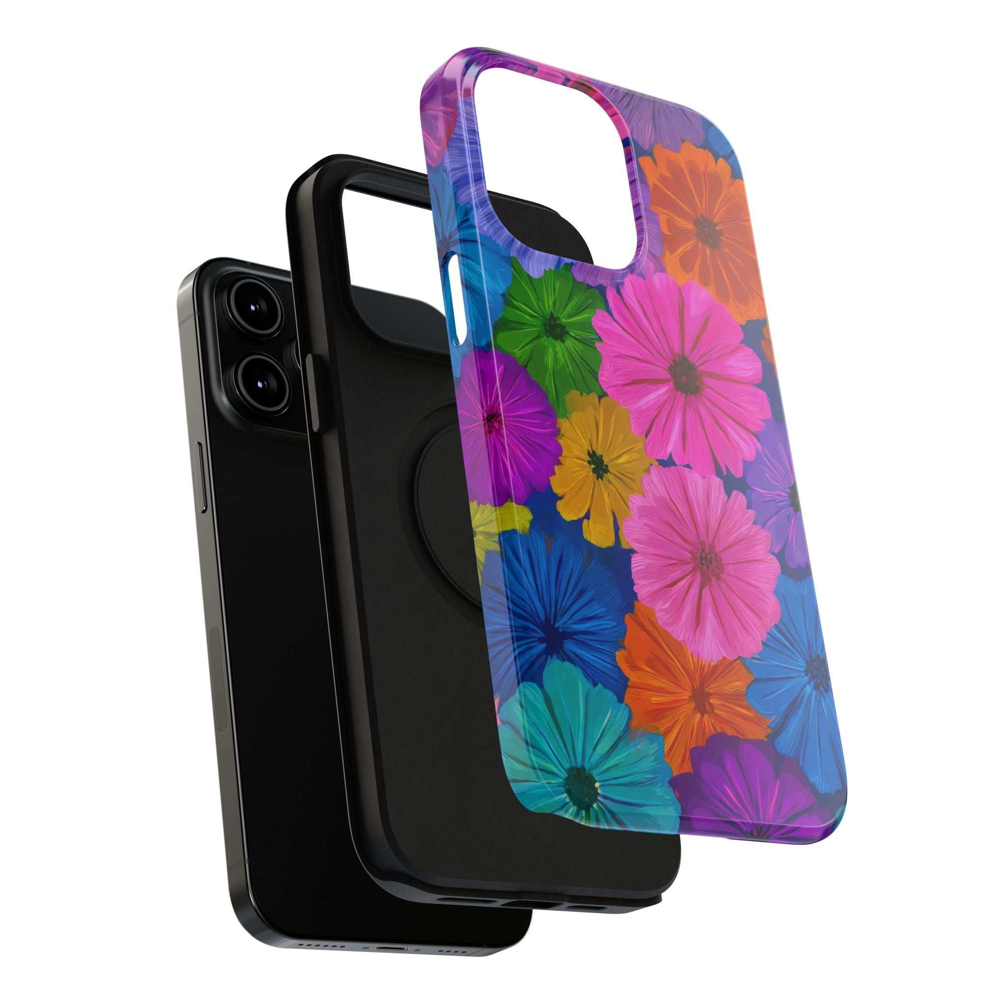 Colorful floral phone case with cutout for camera and speaker area