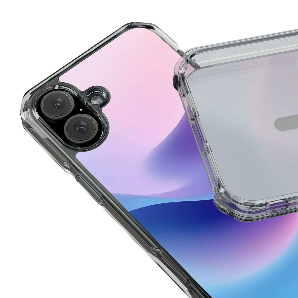 Pastel wave phone case with clear bumper, dual camera cutouts and transparent edge