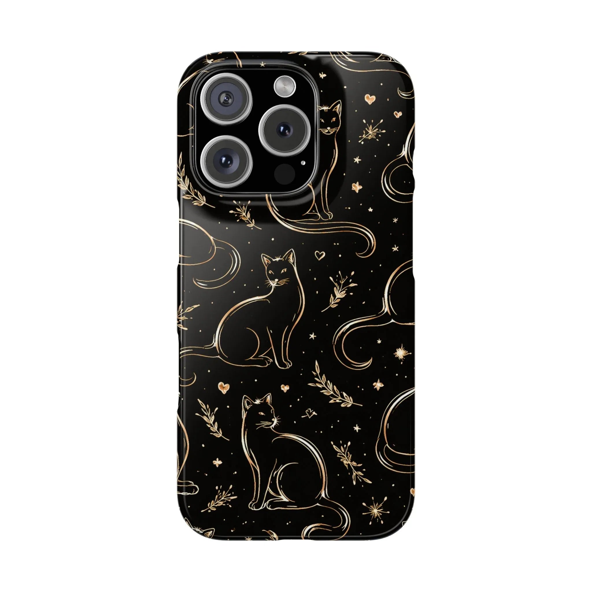 Golden Cat Pattern Phone Case for iPhone 11–17 & Galaxy S21–S25 - KARARMDESIGN