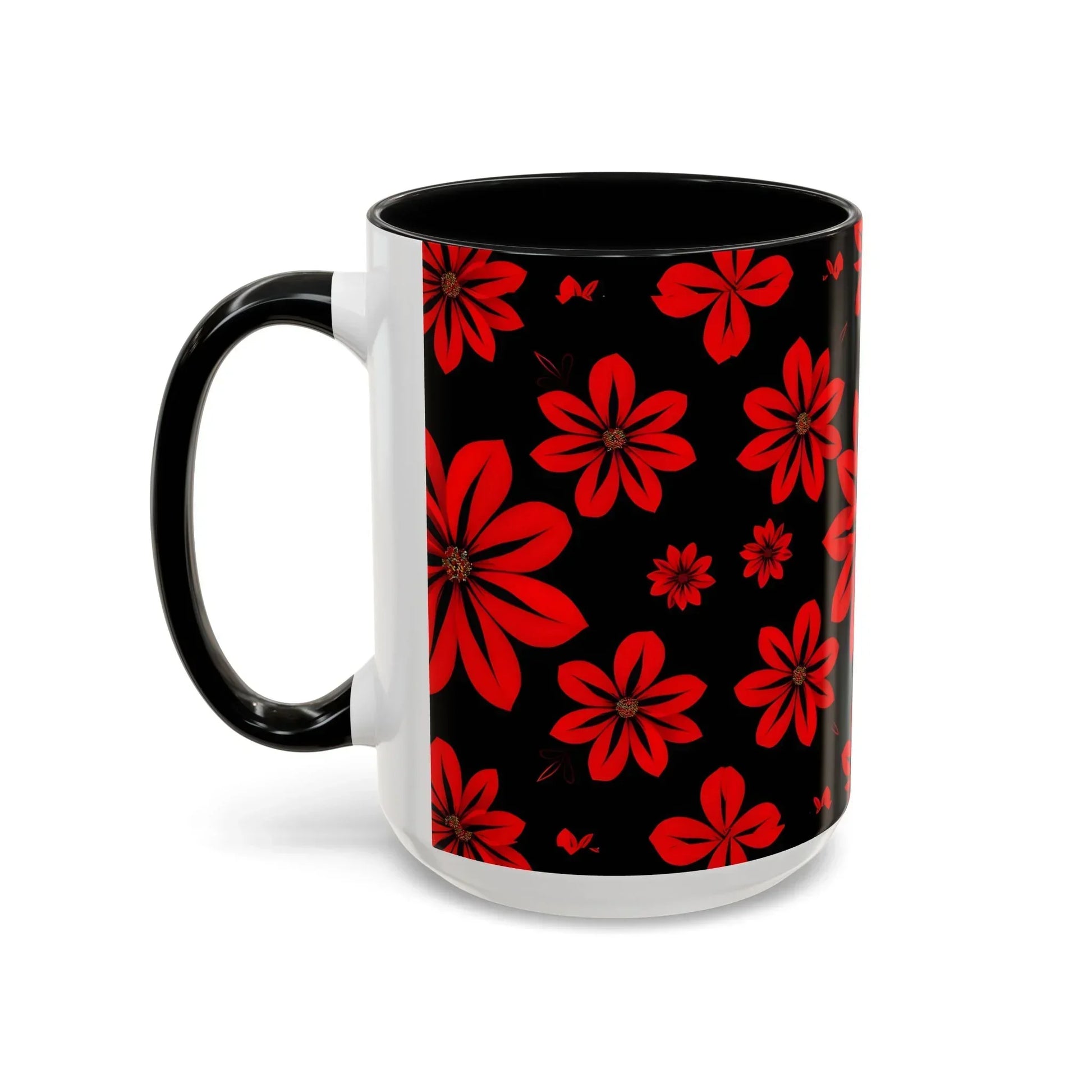 Accent Red Floral Coffee Mug – 11oz & 15oz - KarArmDesign