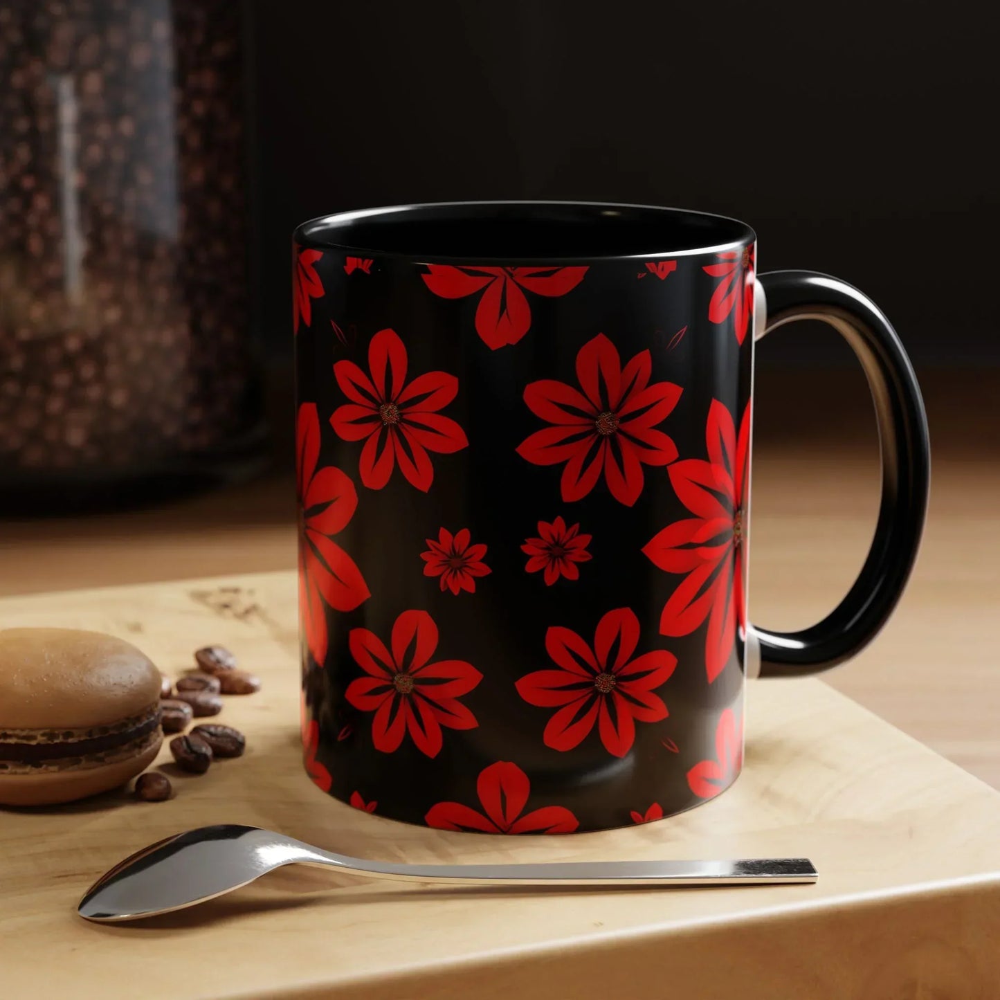 Accent Red Floral Coffee Mug – 11oz & 15oz - KarArmDesign