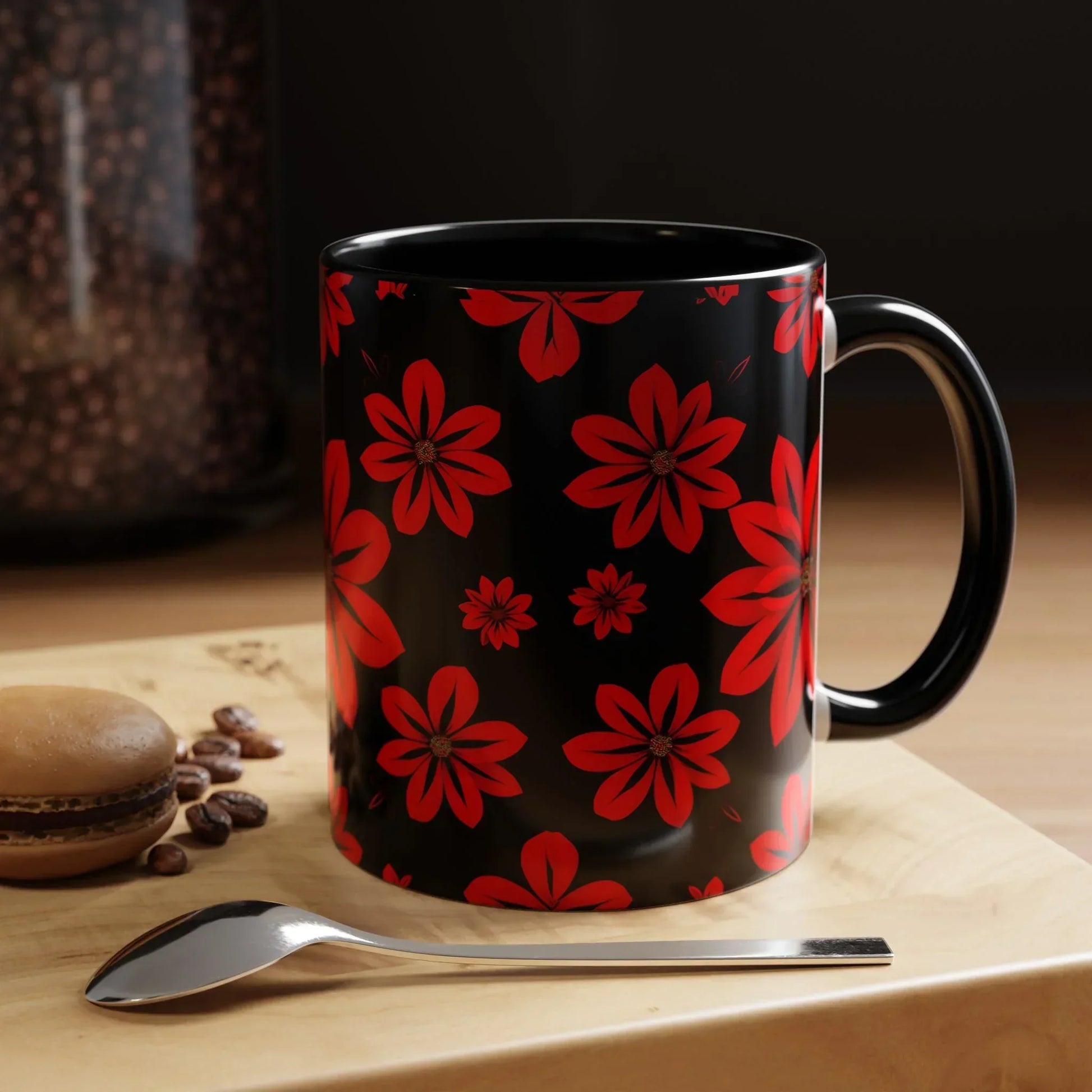 Accent Red Floral Coffee Mug – 11oz & 15oz - KarArmDesign