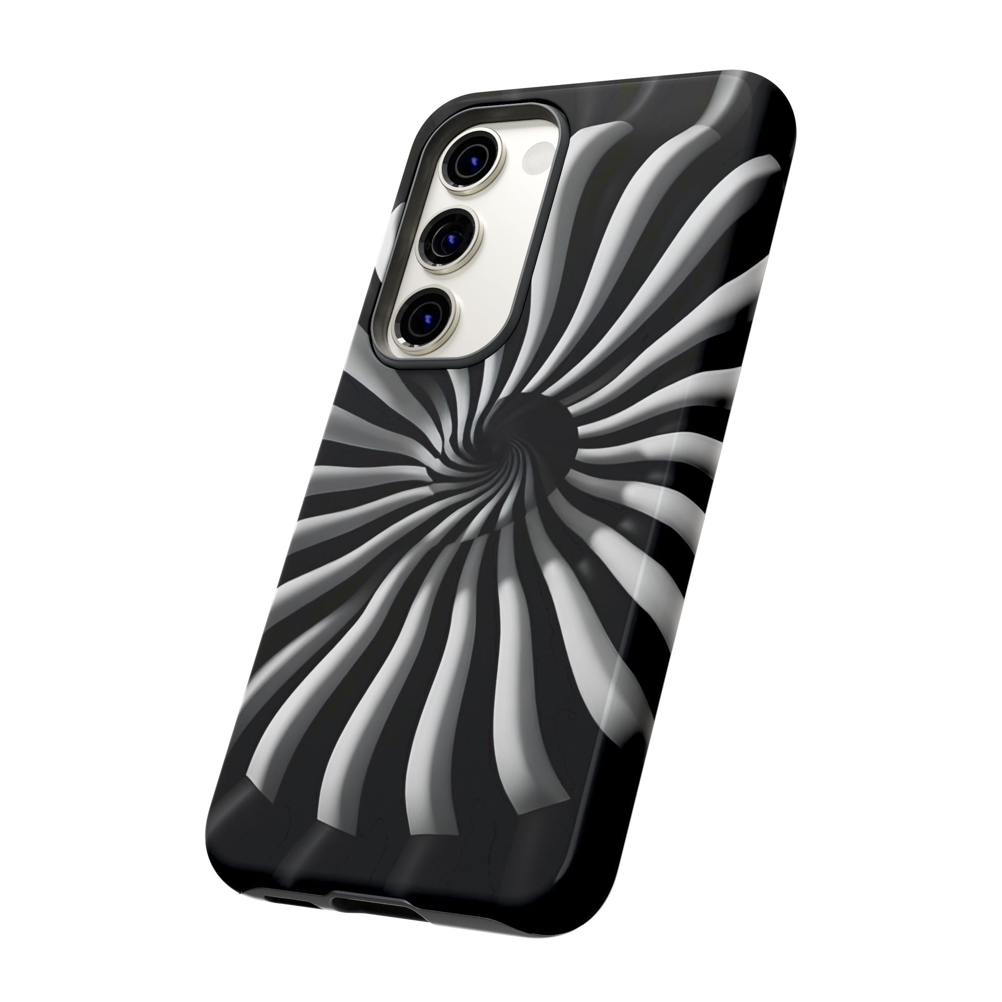 Hypnotic Black and White Spiral Phone Case – Optical Illusion Design for iPhone & Galaxy