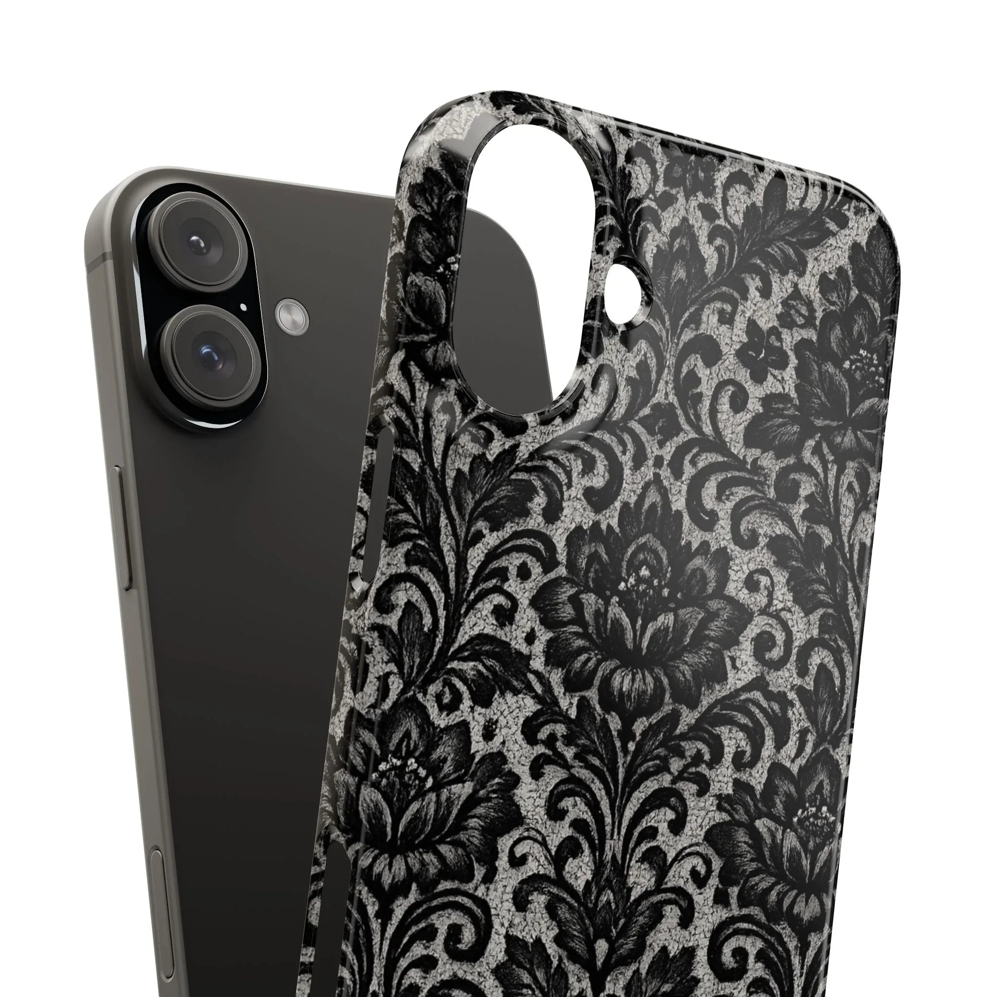 Black Damask Floral Phone Case for iPhone 11-17 and Galaxy S20-S25 - KARARMDESIGN