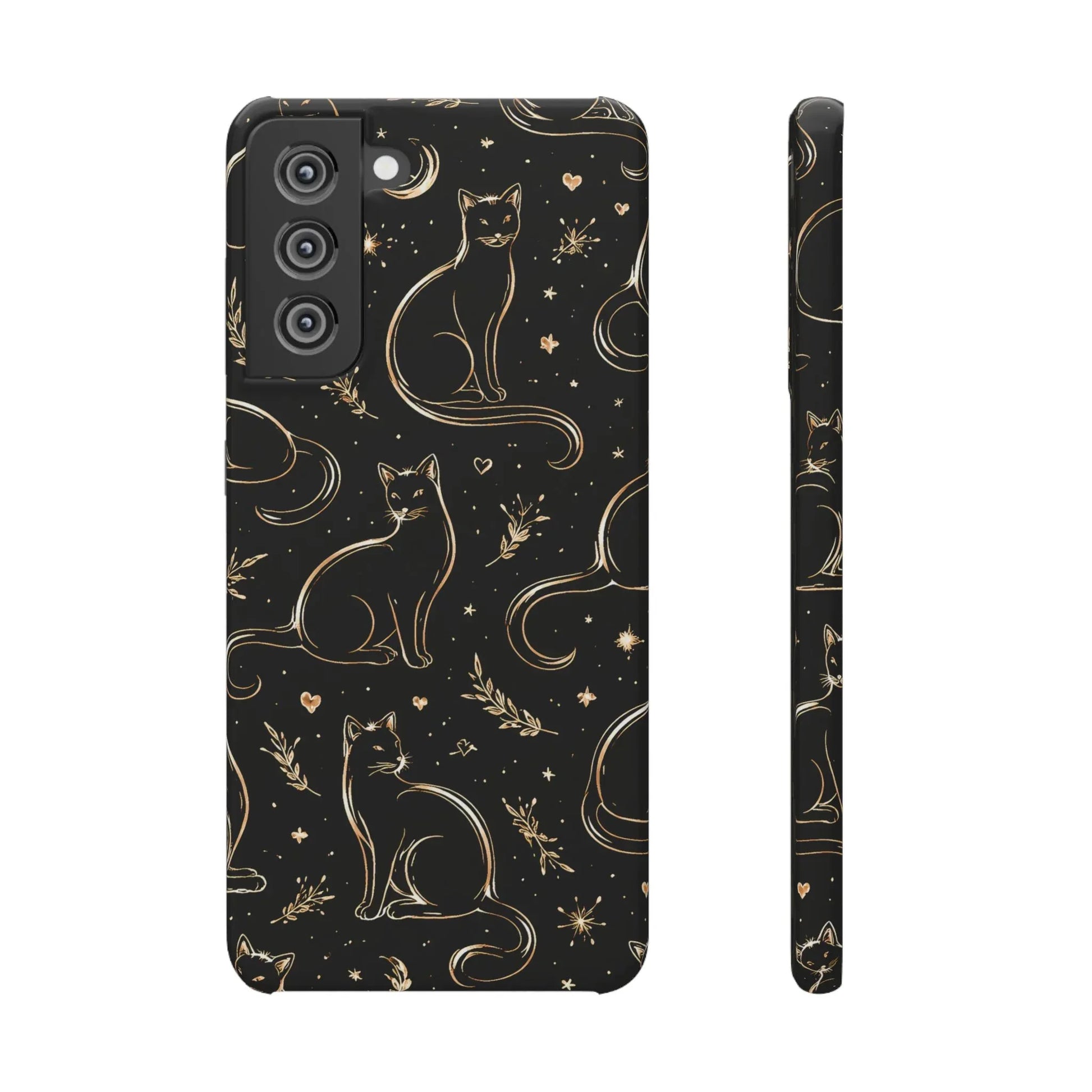 Golden Cat Pattern Phone Case for iPhone 11–17 & Galaxy S21–S25 - KARARMDESIGN