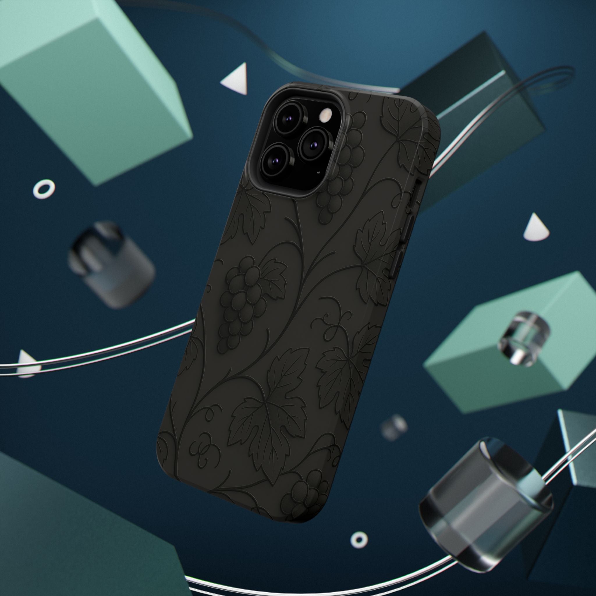 Embossed Grape Leaf Phone Case – Elegant Black Design for iPhone & Samsung