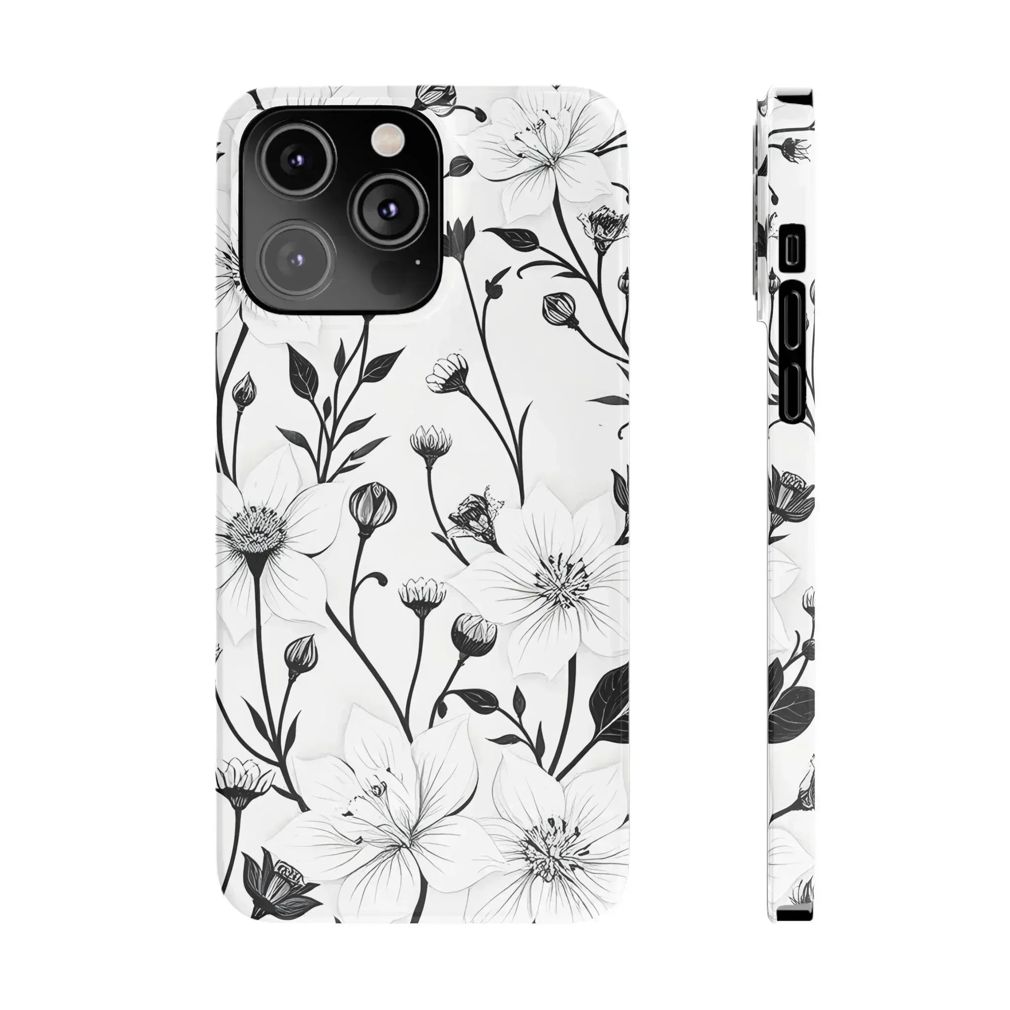 Monochrome Bloom Floral Phone Case for iPhone 11-16 - KARARMDESIGN