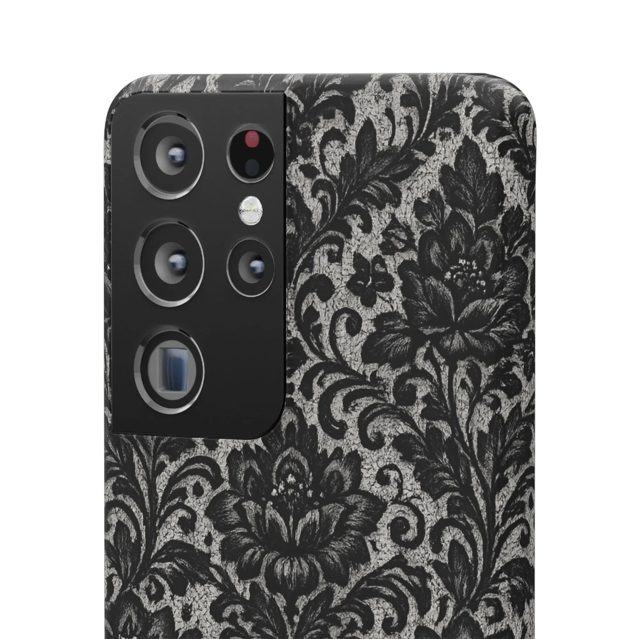 Black Damask Floral Phone Case for iPhone 11-17 and Galaxy S20-S25 - KARARMDESIGN