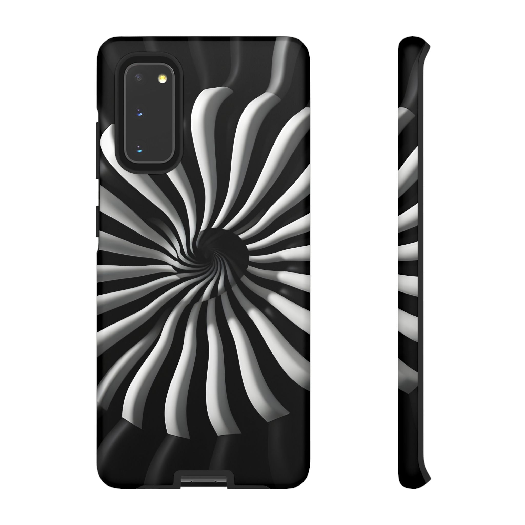 Hypnotic Black and White Spiral Phone Case – Optical Illusion Design for iPhone & Galaxy