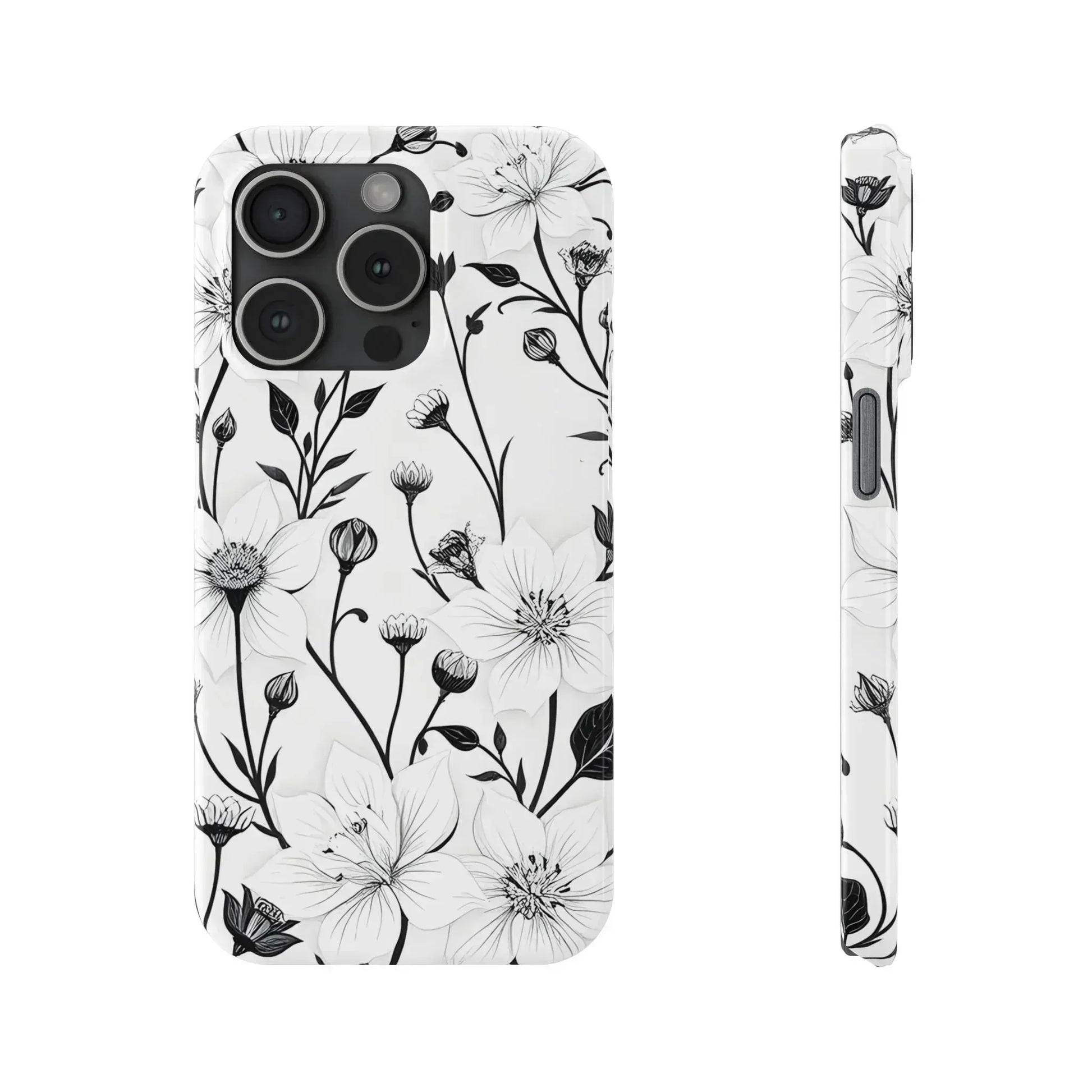 Monochrome Bloom Floral Phone Case for iPhone 11-16 - KARARMDESIGN