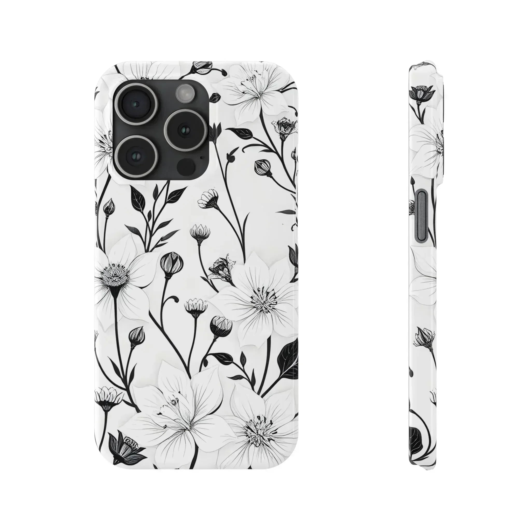 Monochrome Bloom Floral Phone Case for iPhone 11-16 - KARARMDESIGN