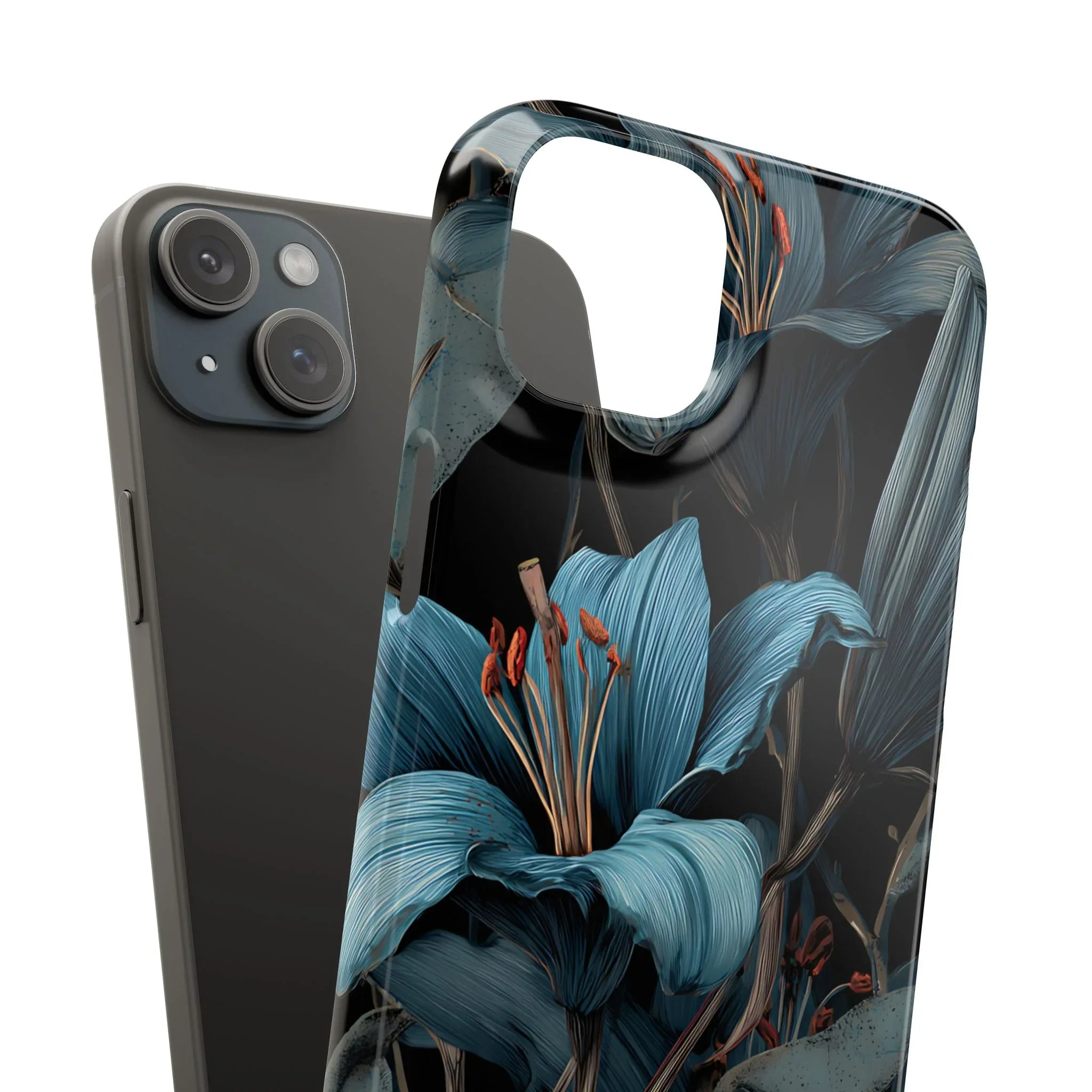 Blue Lily Floral Phone Case for iPhone 11-17 and Galaxy S20-S25 - KARARMDESIGN