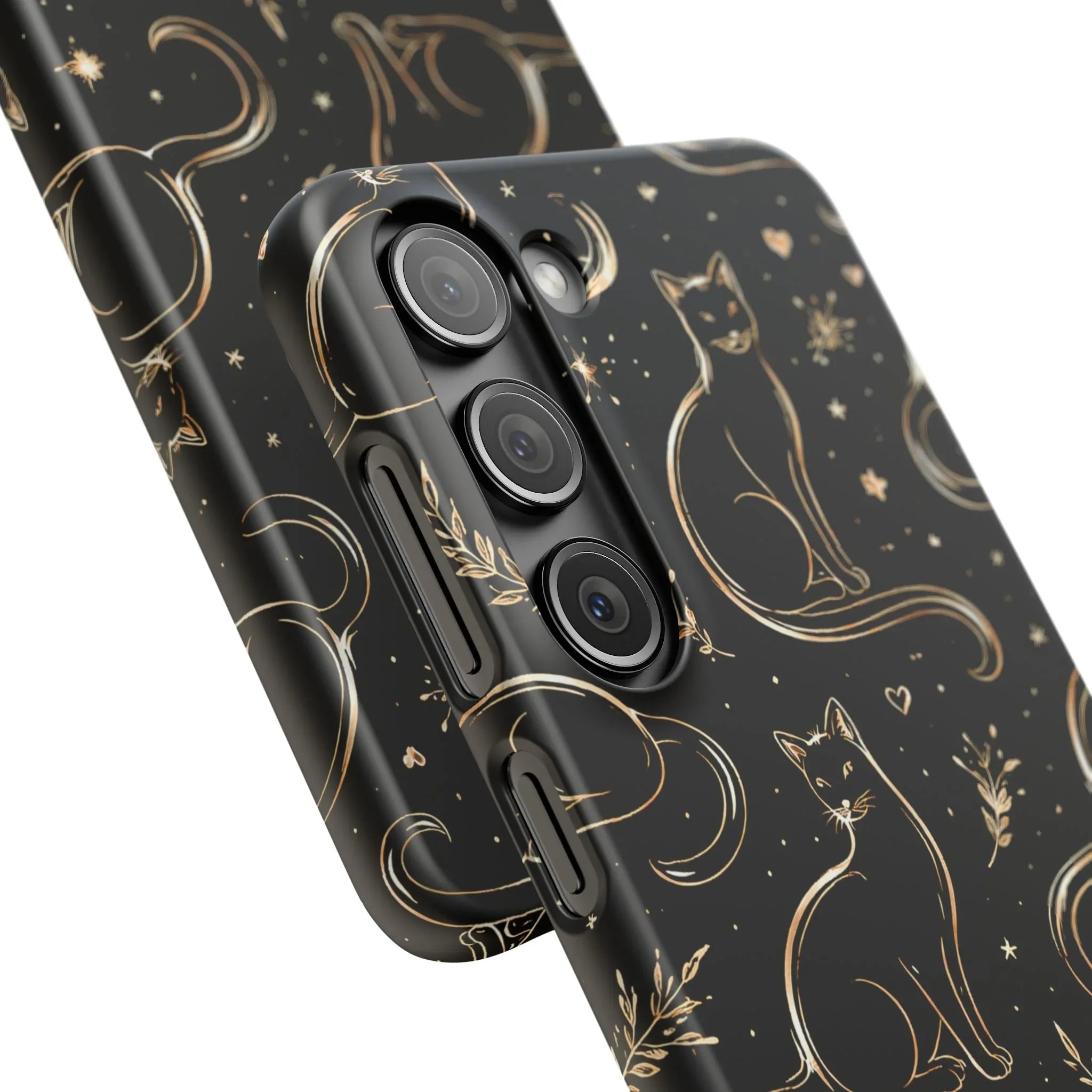 Golden Cat Pattern Phone Case for iPhone 11–17 & Galaxy S21–S25 - KARARMDESIGN