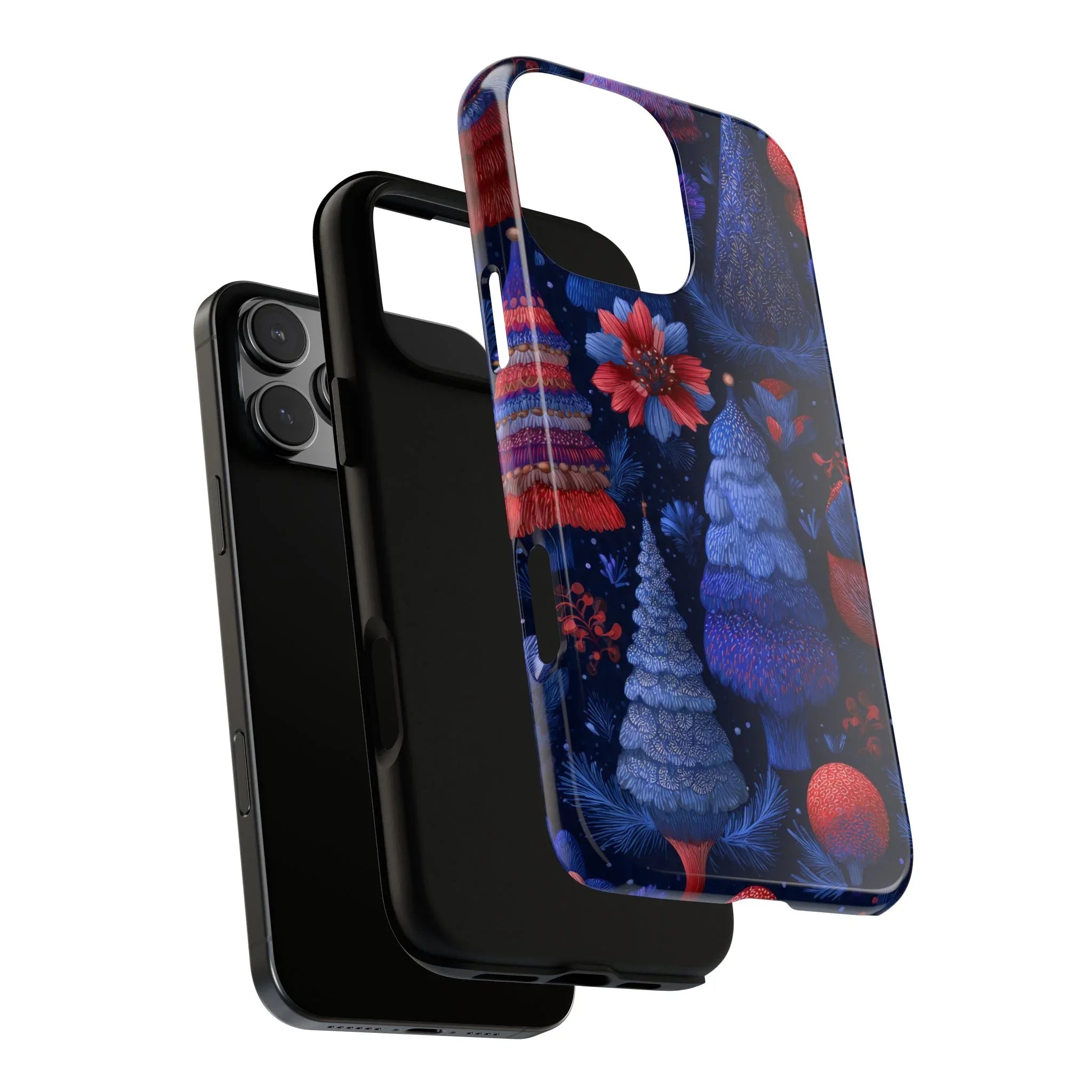 Midnight Blue Christmas Forest Phone Case for iPhone 8-17 and Galaxy S21–S25 - KARARMDESIGN