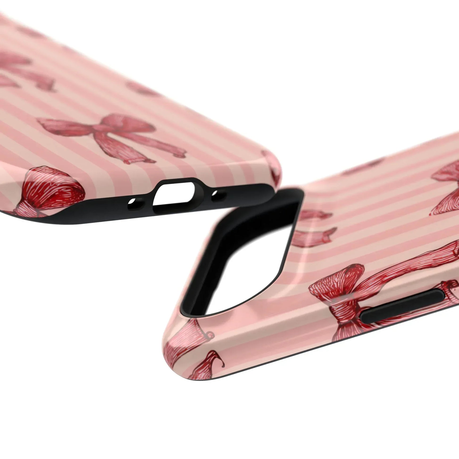 Red Bow Stripe Phone Case for iPhone 11-17 & Galaxy S21-S22 - KARARMDESIGN