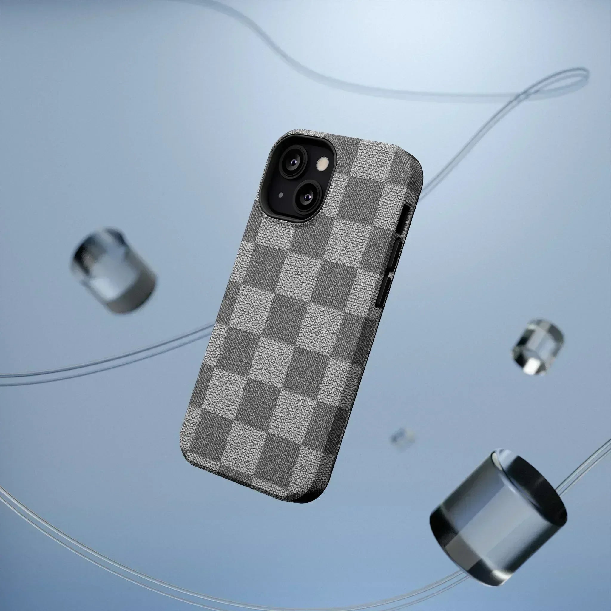 Gray Checkered Phone Case for iPhone 12-16 and Galaxy S21-S22 - KARARMDESIGN