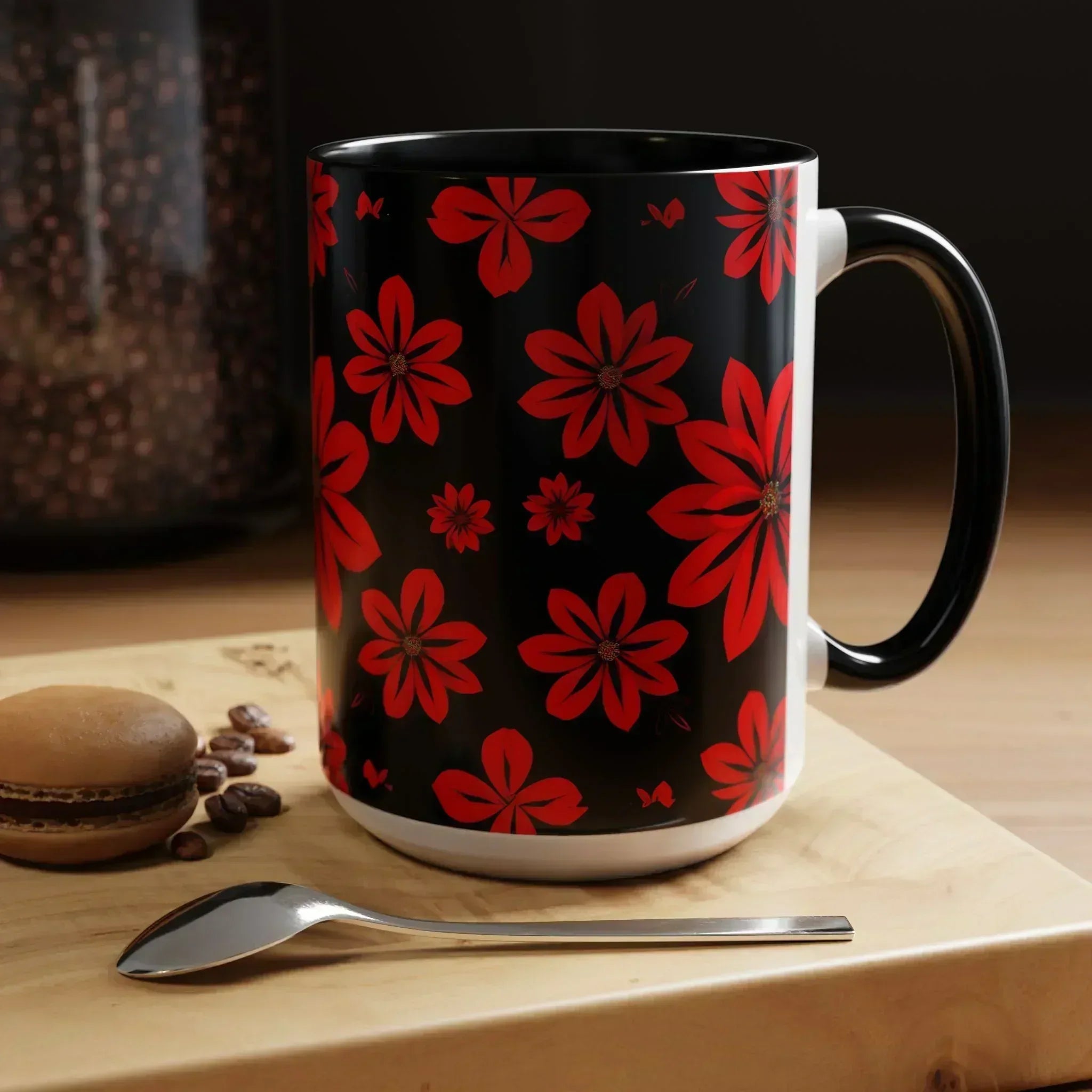 Accent Red Floral Coffee Mug – 11oz & 15oz - KARARMDESIGN