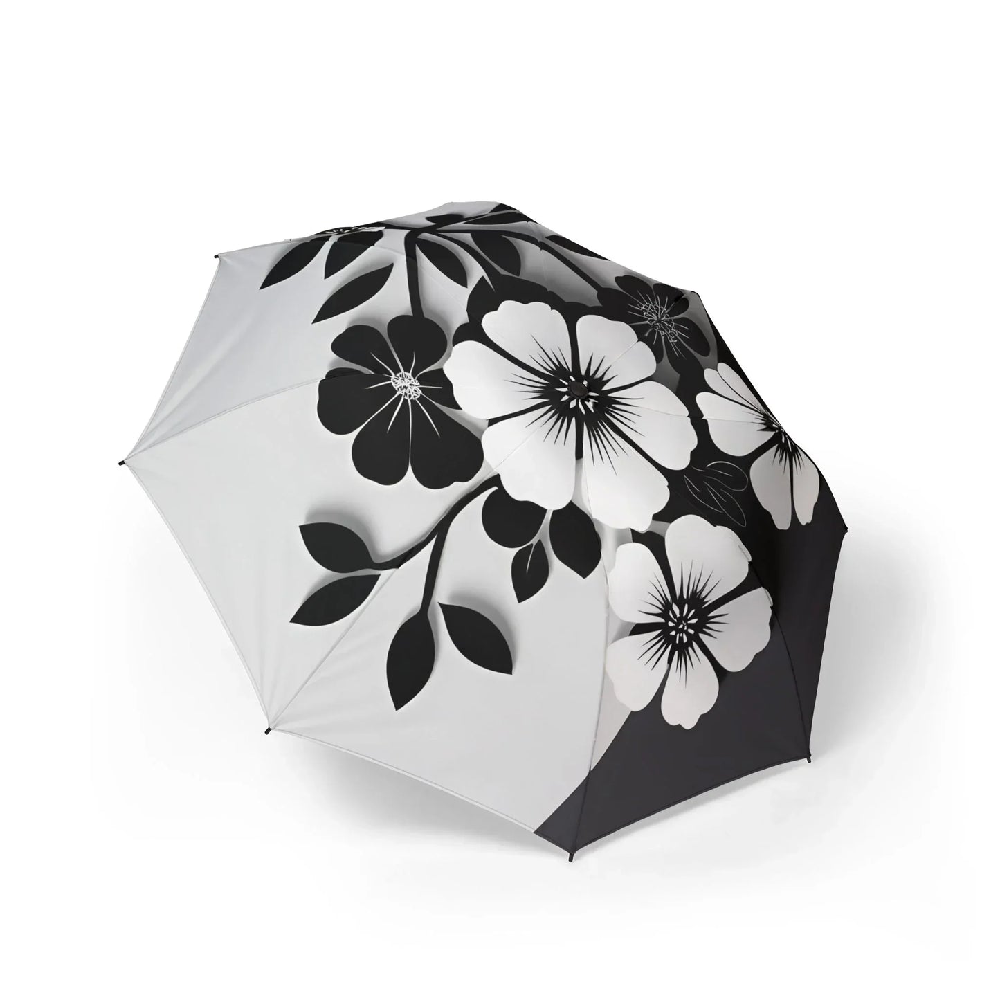 Stylish Semi-Automatic Foldable Umbrella with Black and White Floral Pattern - KarArmDesign