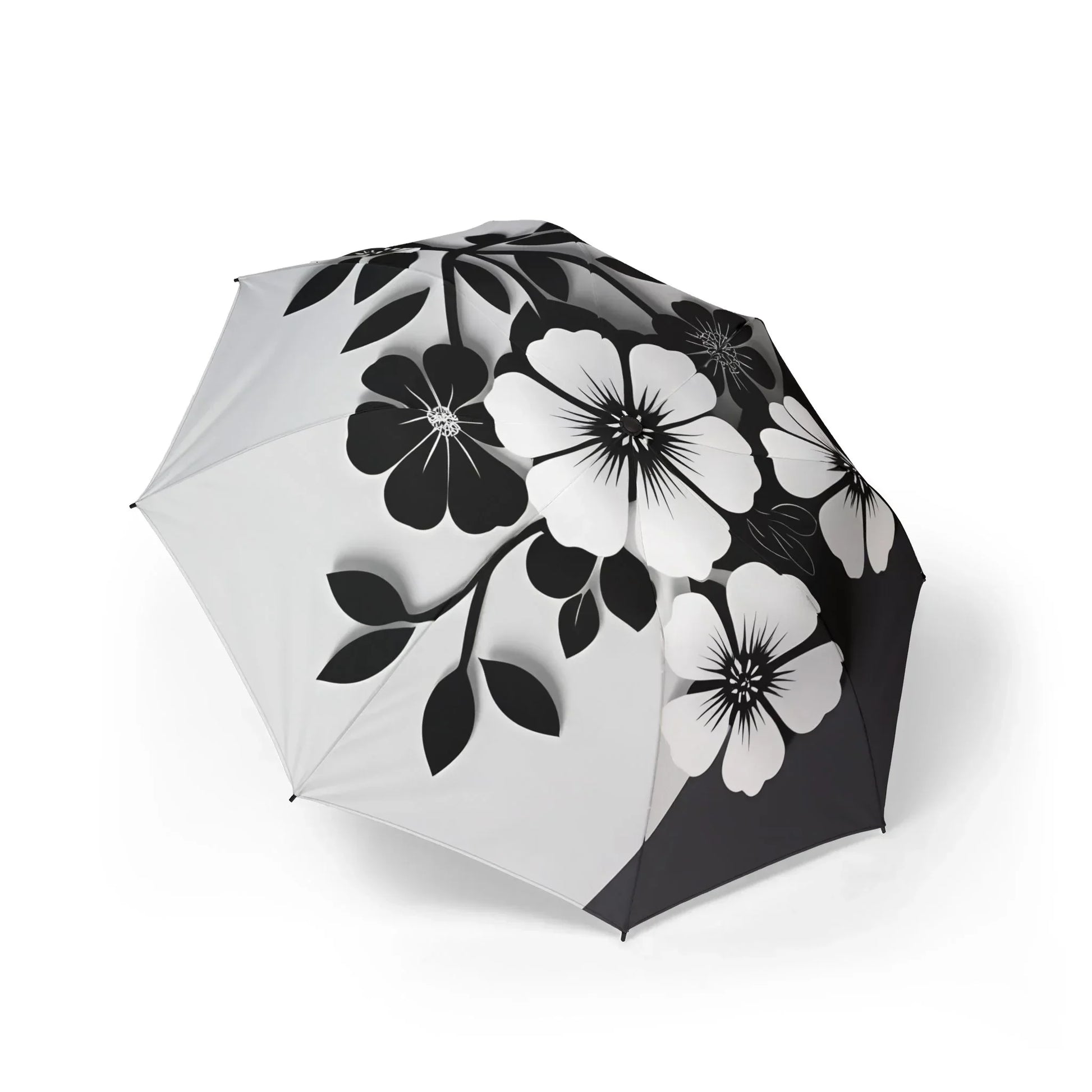 Stylish Semi-Automatic Foldable Umbrella with Black and White Floral Pattern - KarArmDesign