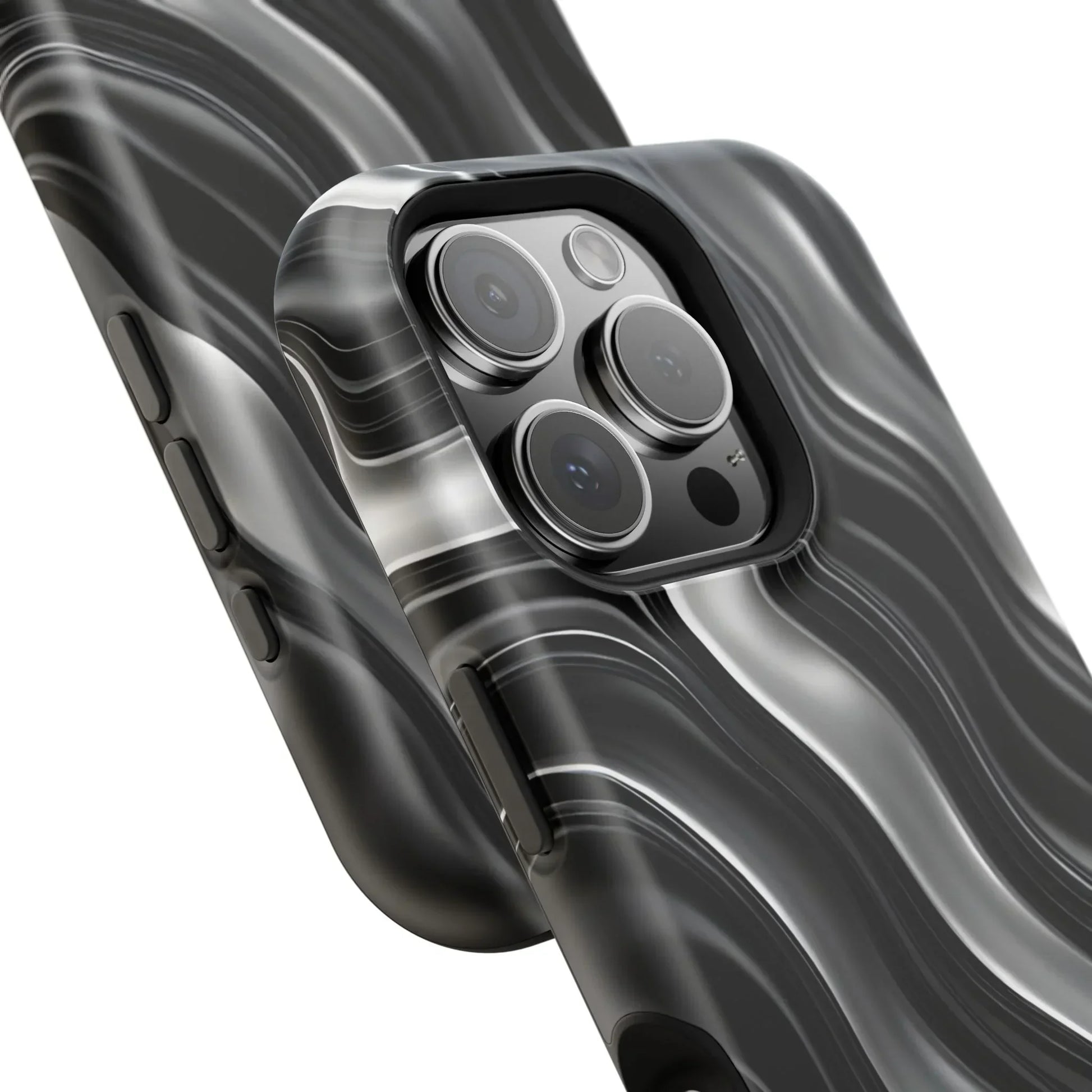 Wavy Illusion Black & Silver MagSafe® Tough Phone Case - KarArmDesign