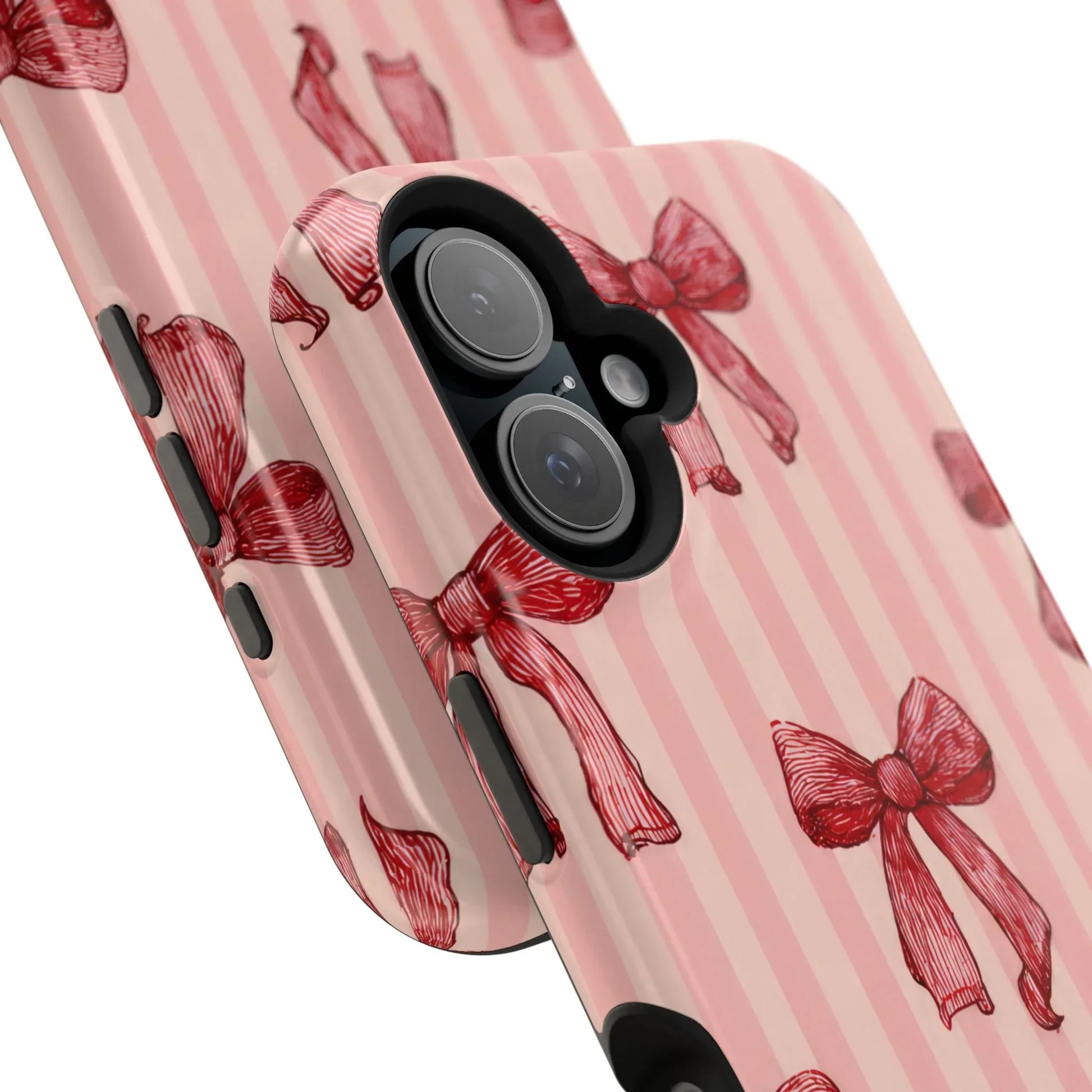 Red Bow Stripe Phone Case for iPhone 11-17 & Galaxy S21-S22 - KARARMDESIGN