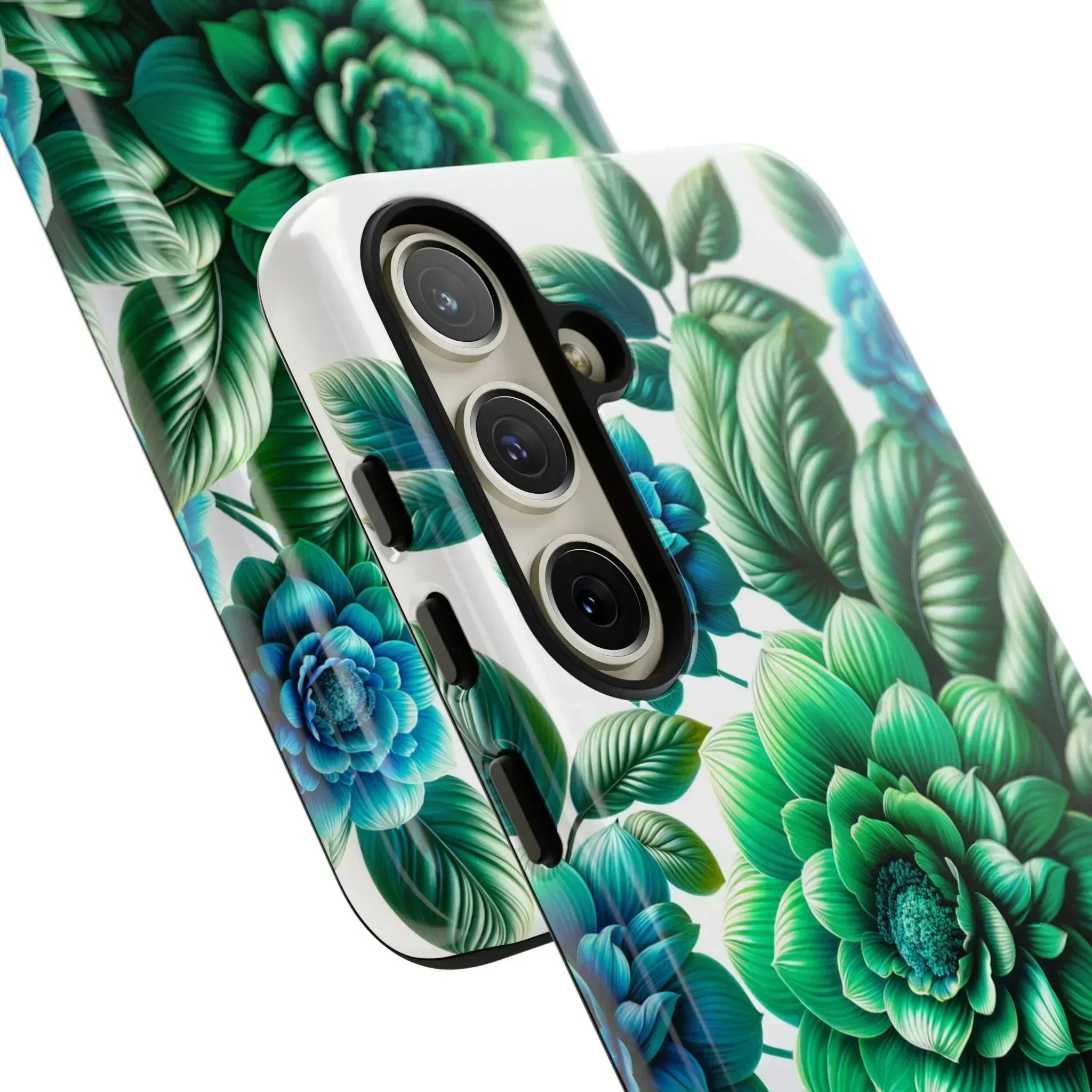 Green and Blue Floral Phone Case for Galaxy S10-S25 - KARARMDESIGN