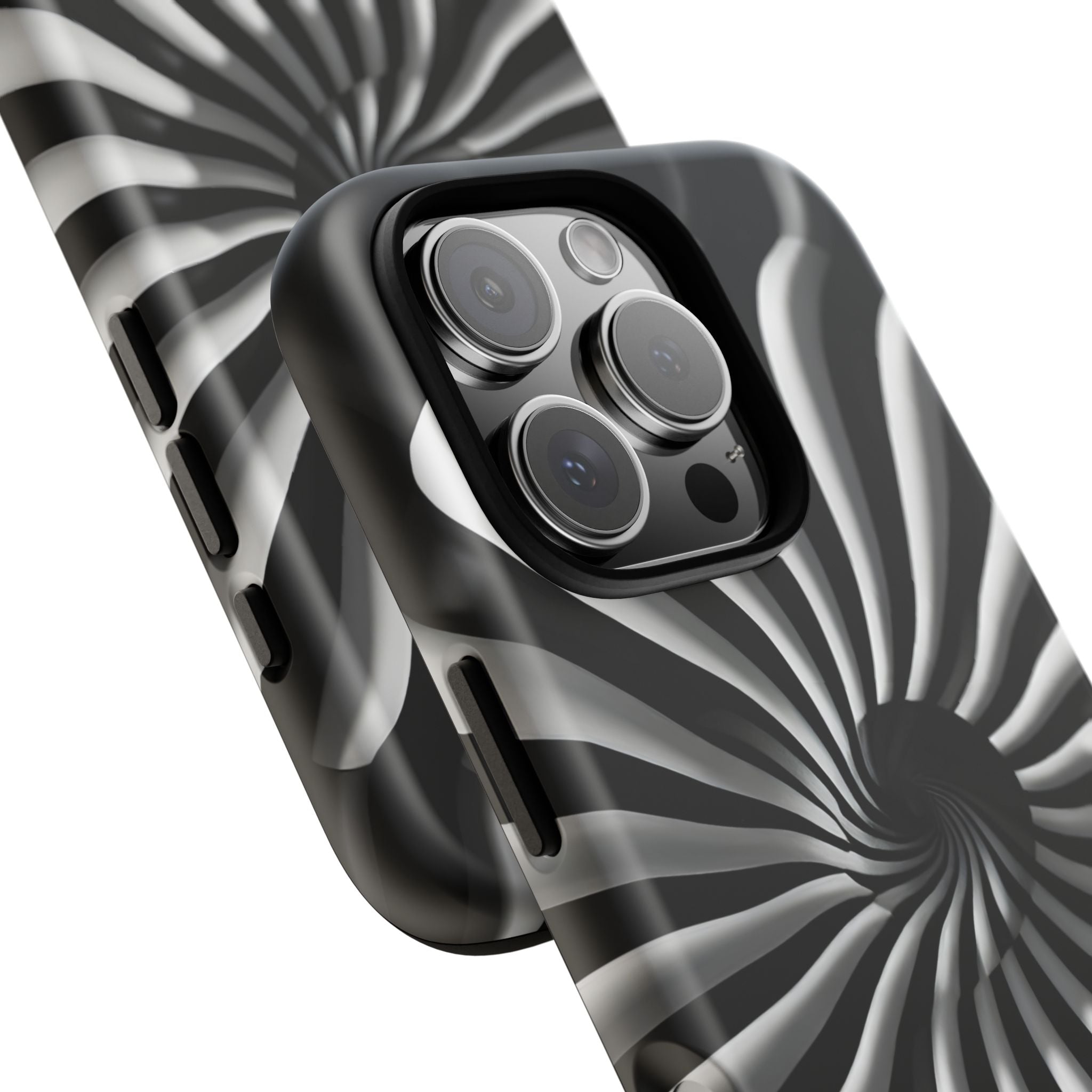 Hypnotic Black and White Spiral Phone Case – Optical Illusion Design for iPhone & Galaxy